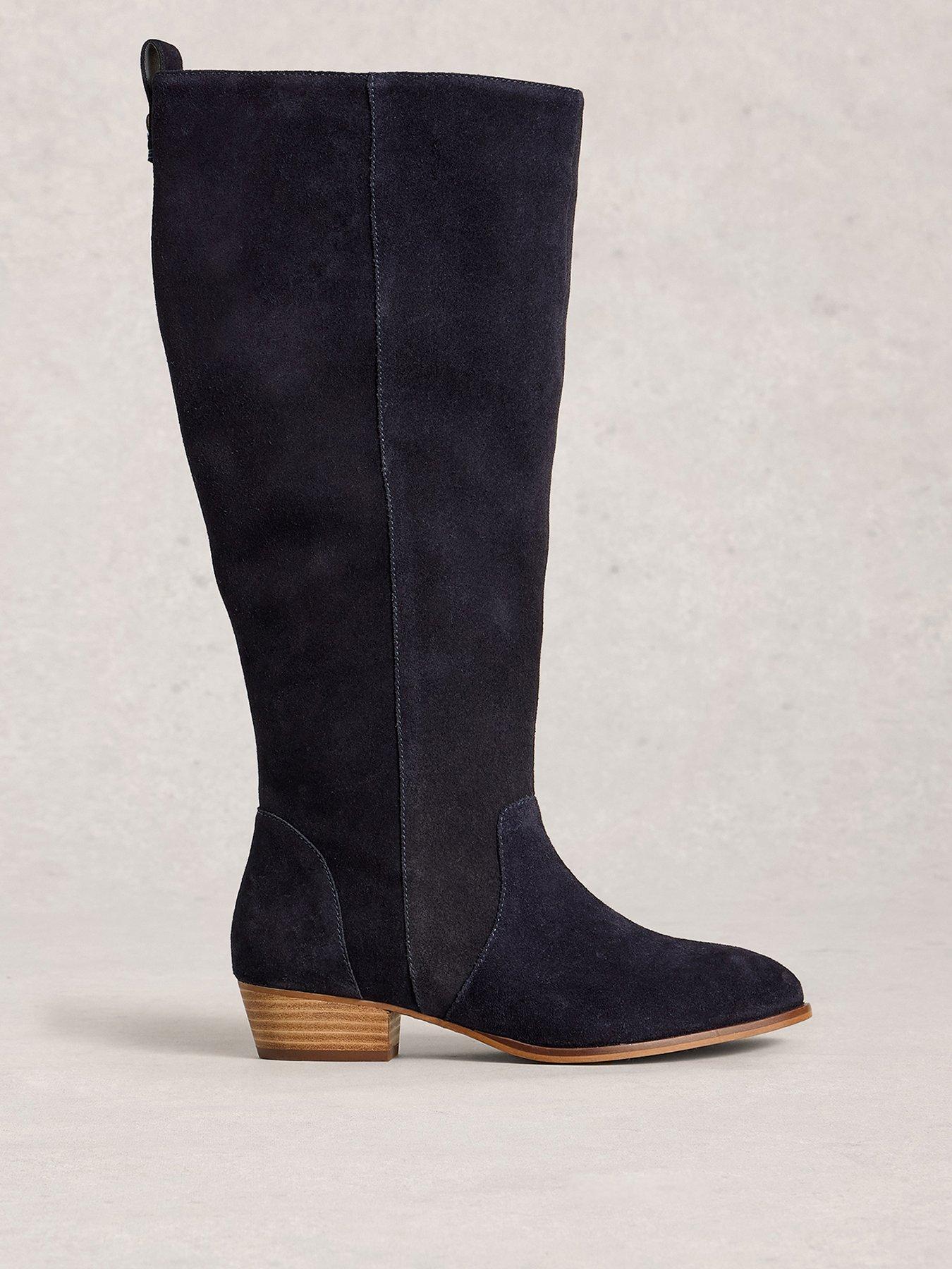 Image 1 of 3 of White Stuff Willow Suede Knee High Boot - Navy