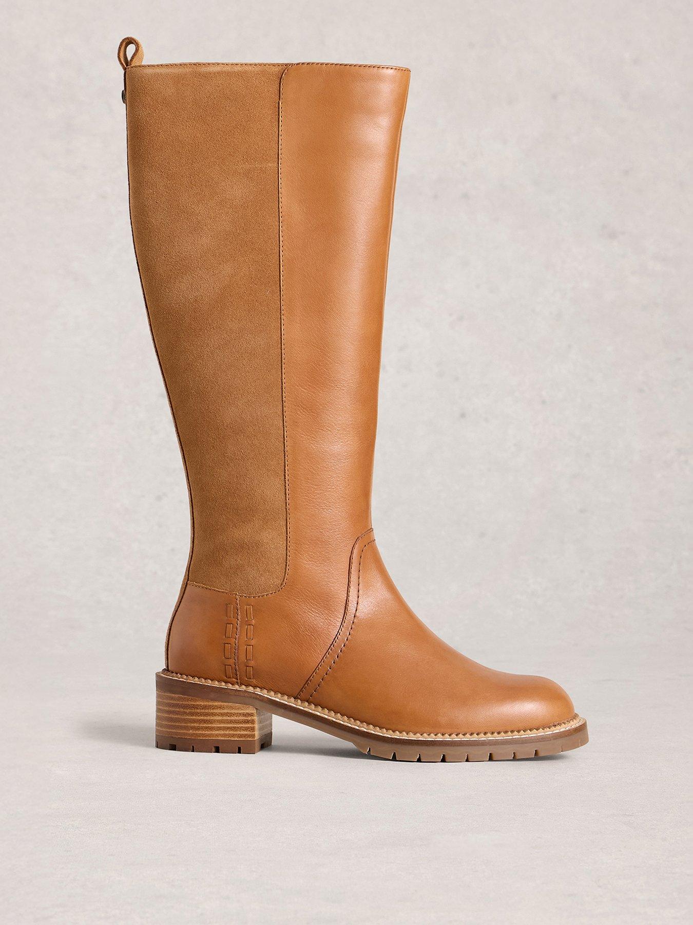 Image 1 of 4 of White Stuff Serena Leather Knee High Boot - Beige