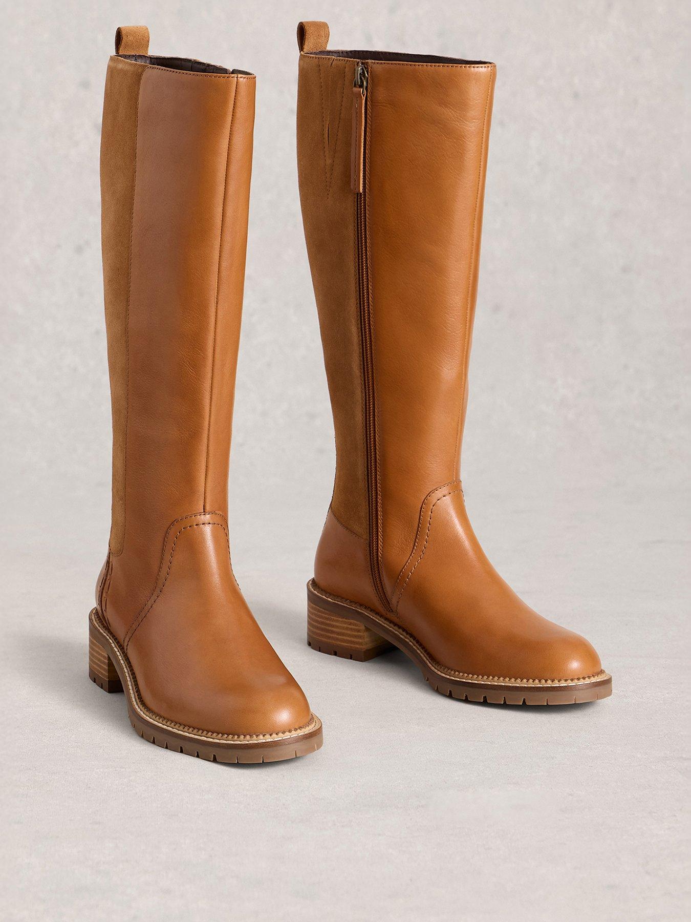 Image 2 of 4 of White Stuff Serena Leather Knee High Boot - Beige