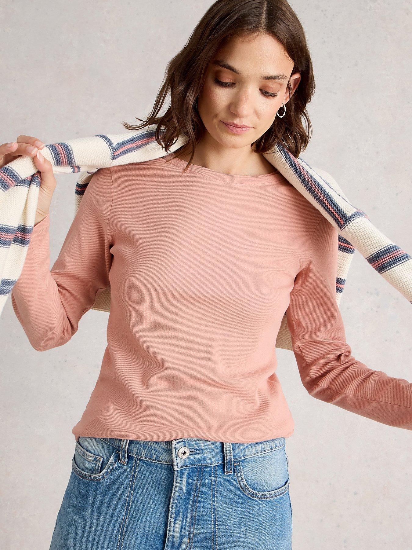 White Stuff Sadie Long Sleeve Rib Tee - Pink