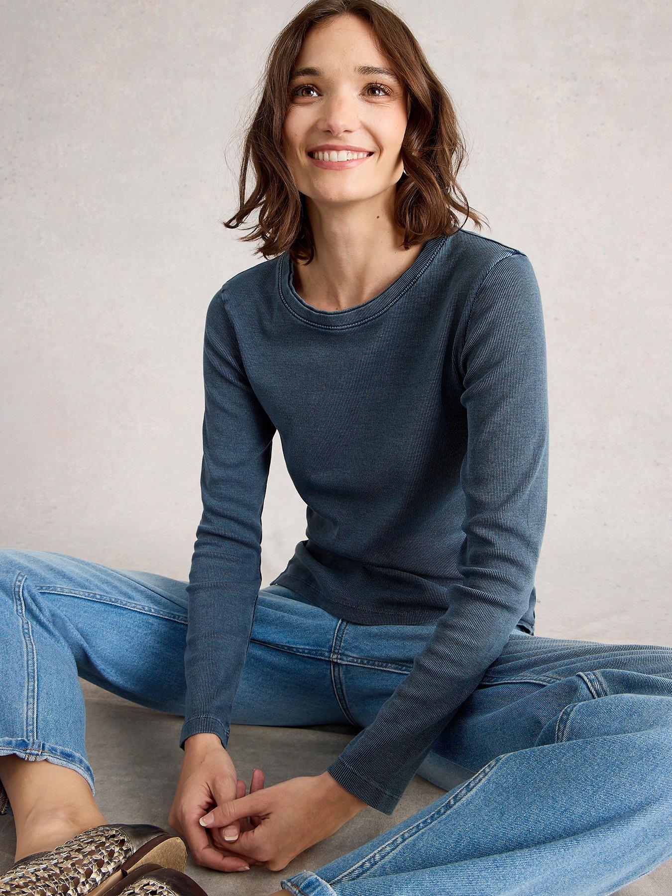 White Stuff Sadie Long Sleeve Rib Tee - Blue