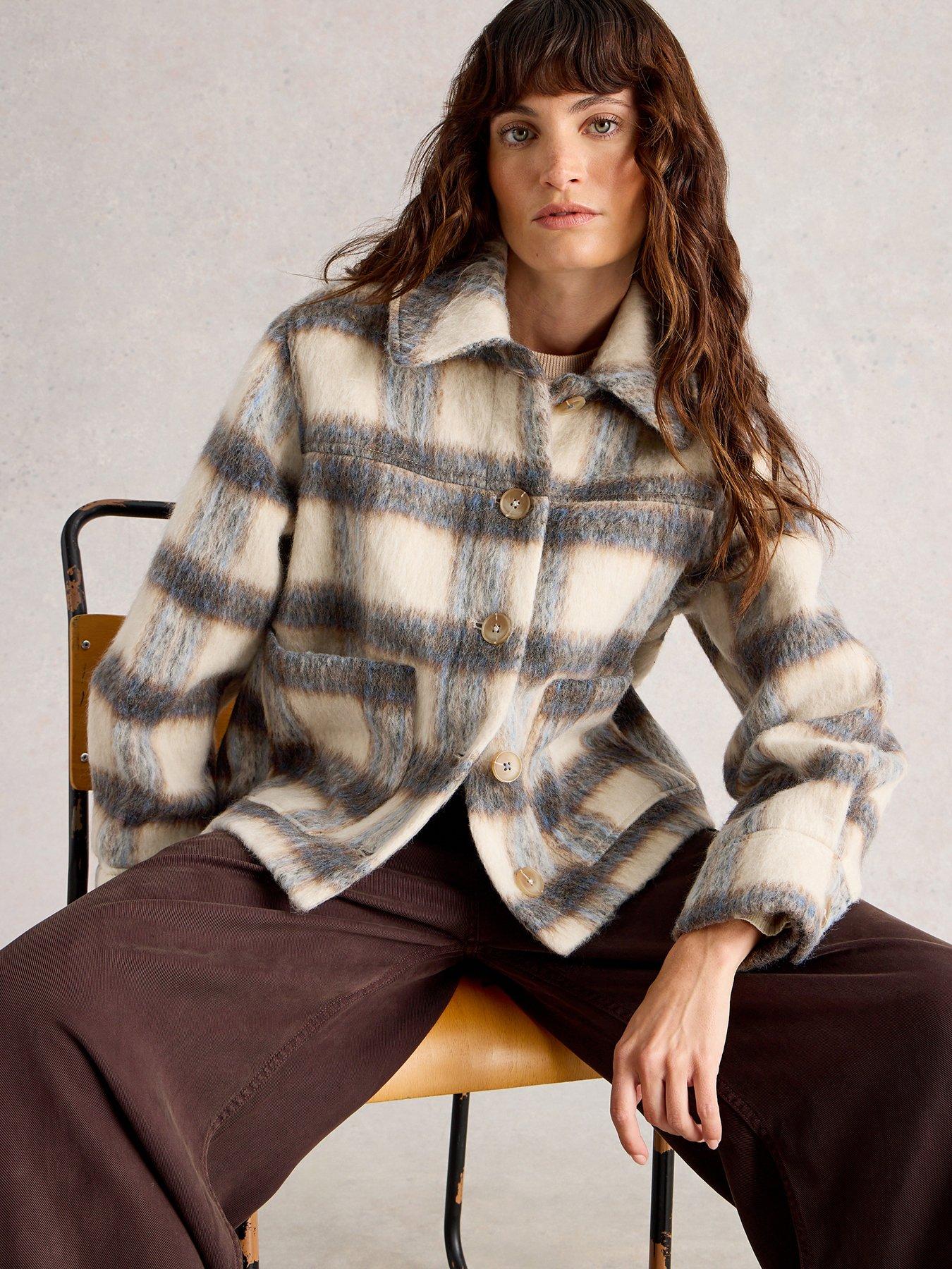 Image 1 of 6 of White Stuff Alexa Check Wool Blend Jacket - Blue