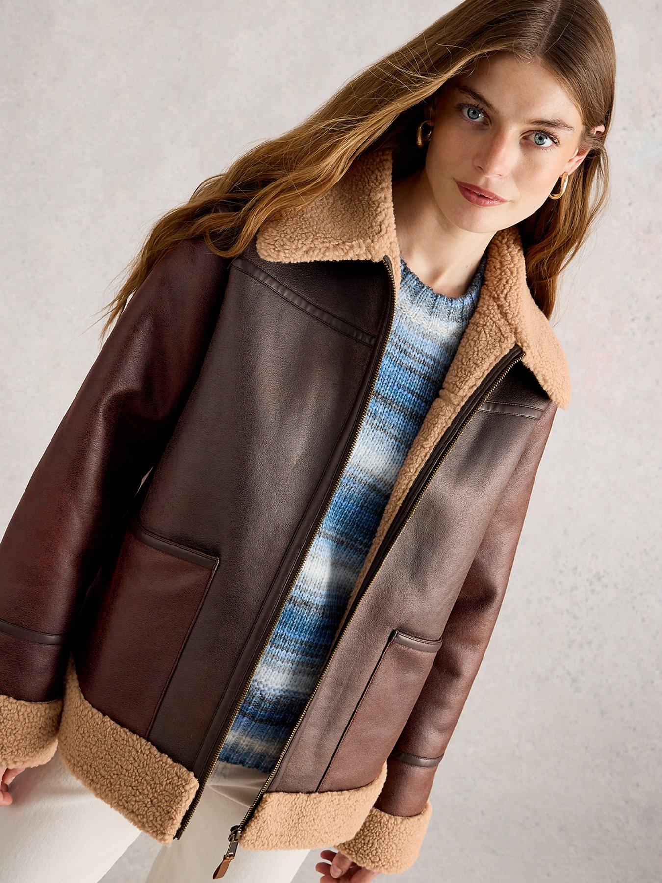 White Stuff Serena Aviator Jacket - Brown