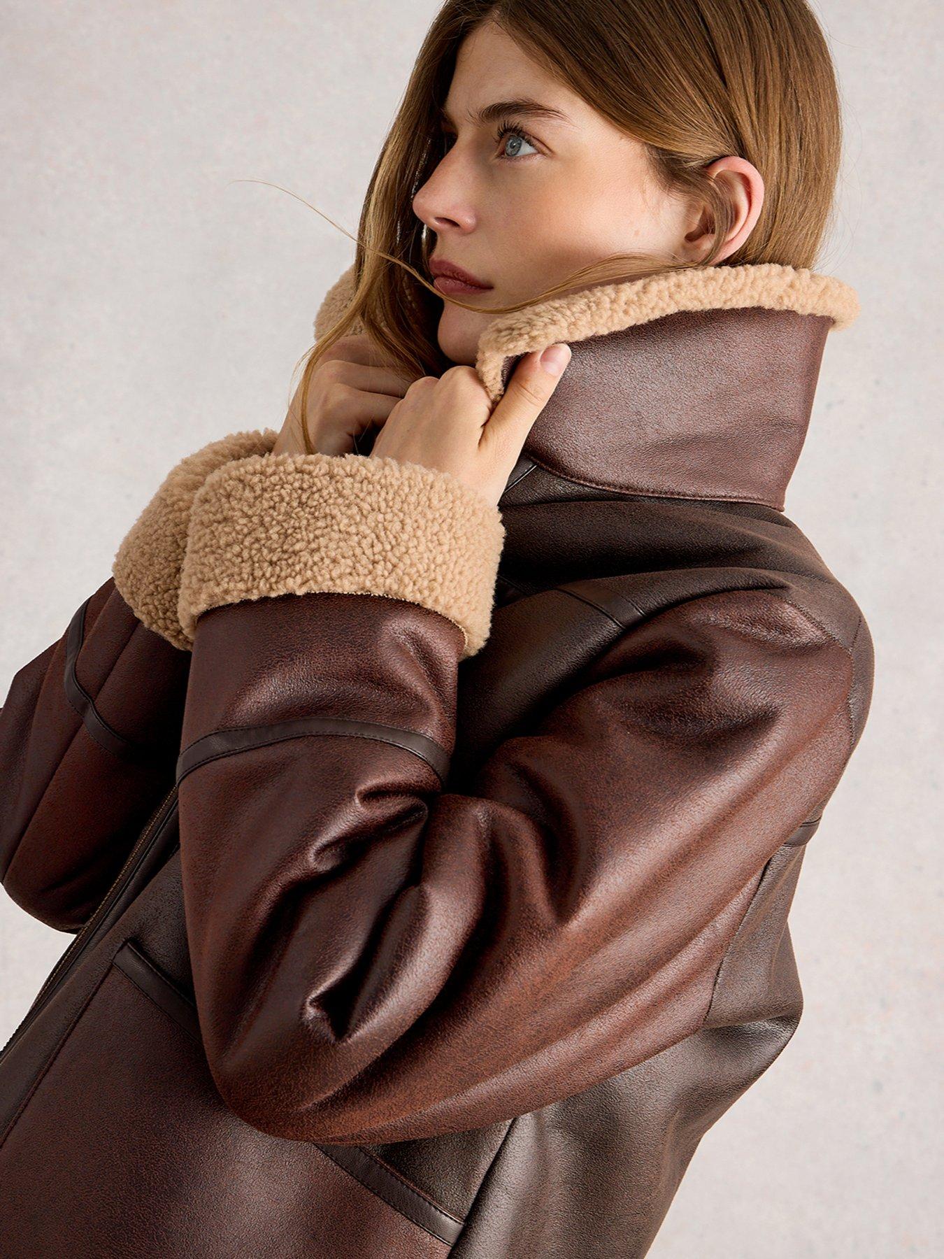 Image 4 of 6 of White Stuff Serena Aviator Jacket - Brown