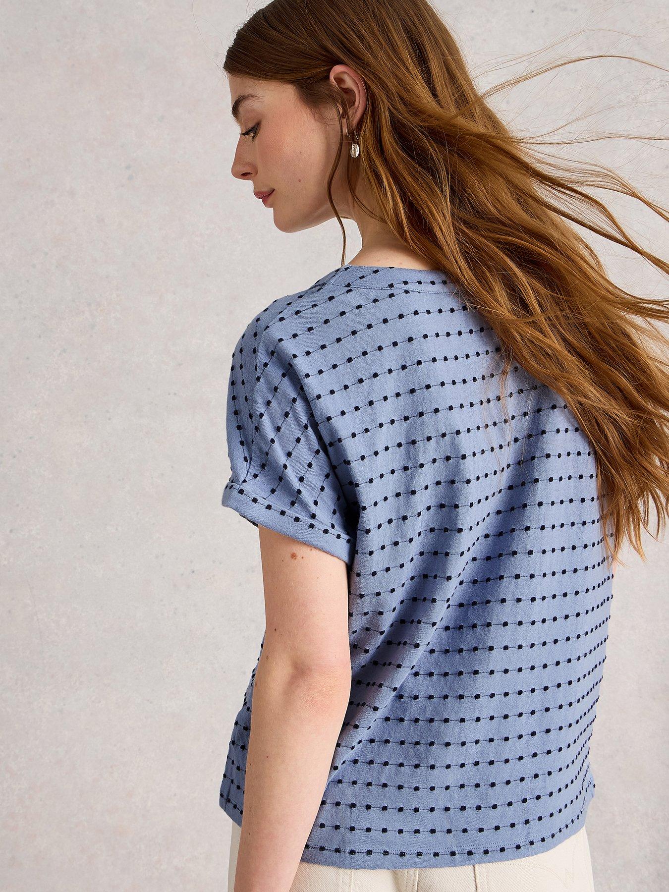 Image 2 of 6 of White Stuff Embroidered Stripe T-shirt - Blue