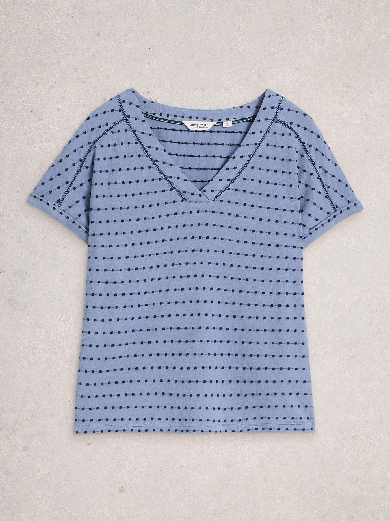 Image 5 of 6 of White Stuff Embroidered Stripe T-shirt - Blue