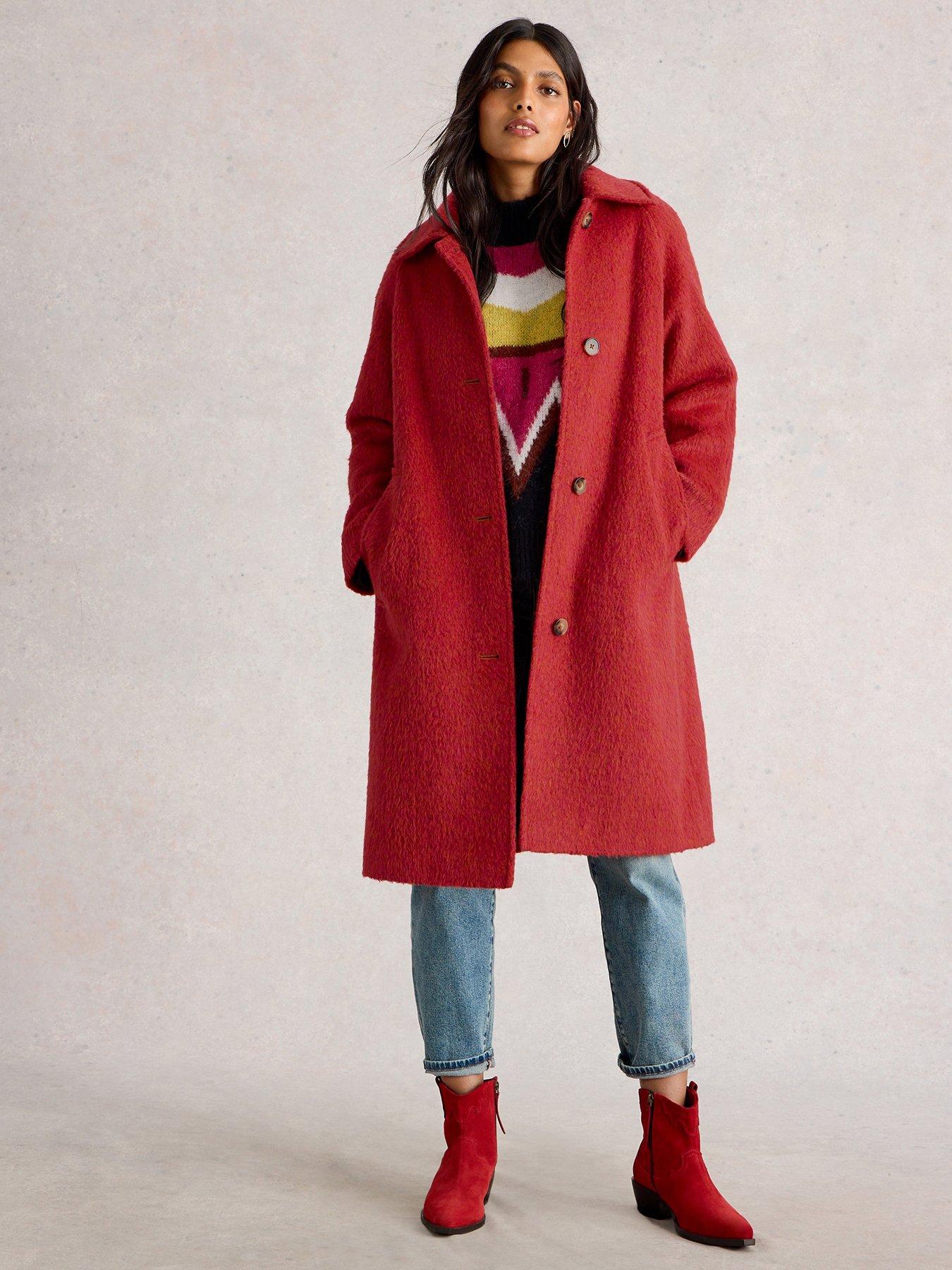 Image 1 of 6 of White Stuff Kelsey Wool Blend Coat - Red