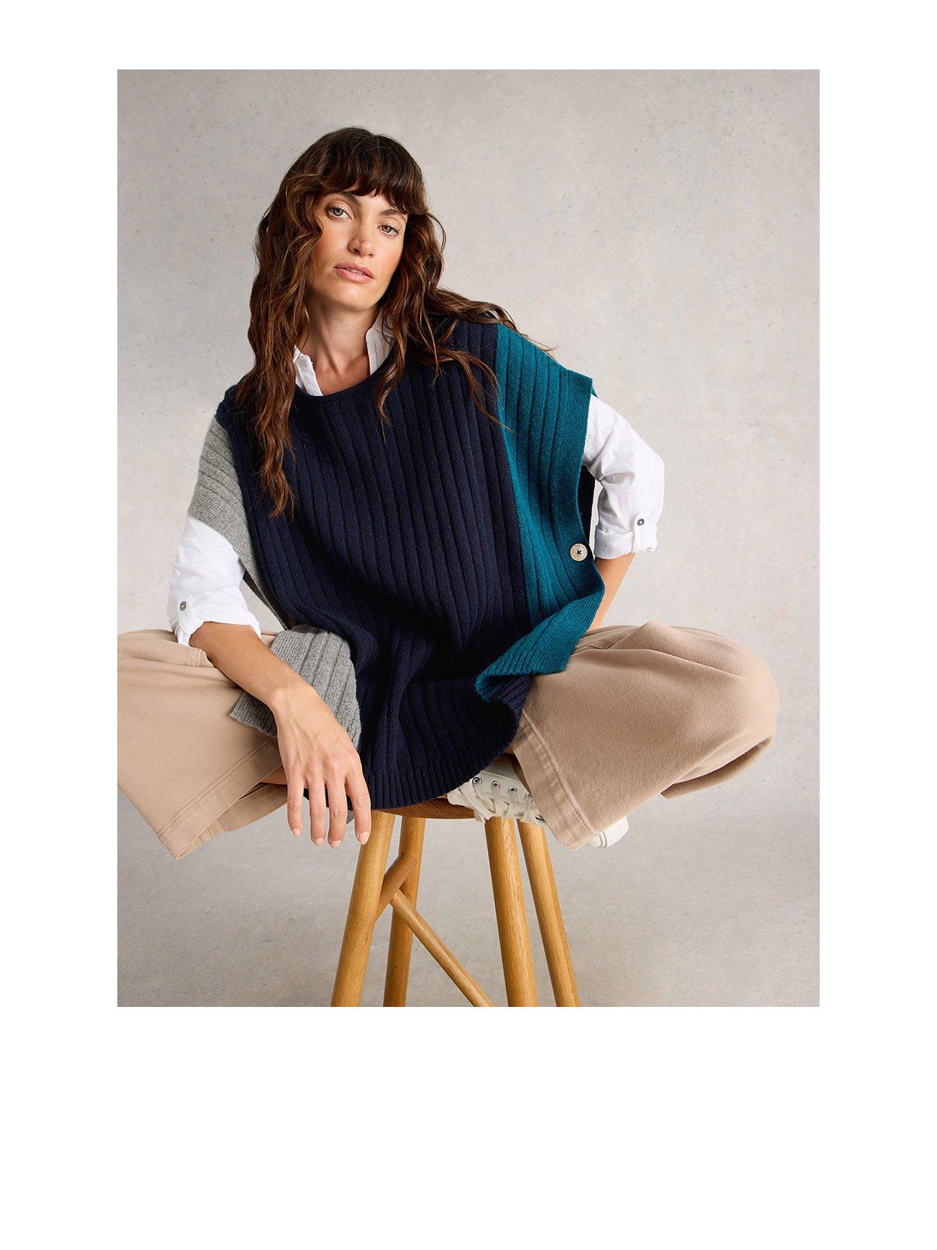 undefined Ava Knitted Poncho - Navy