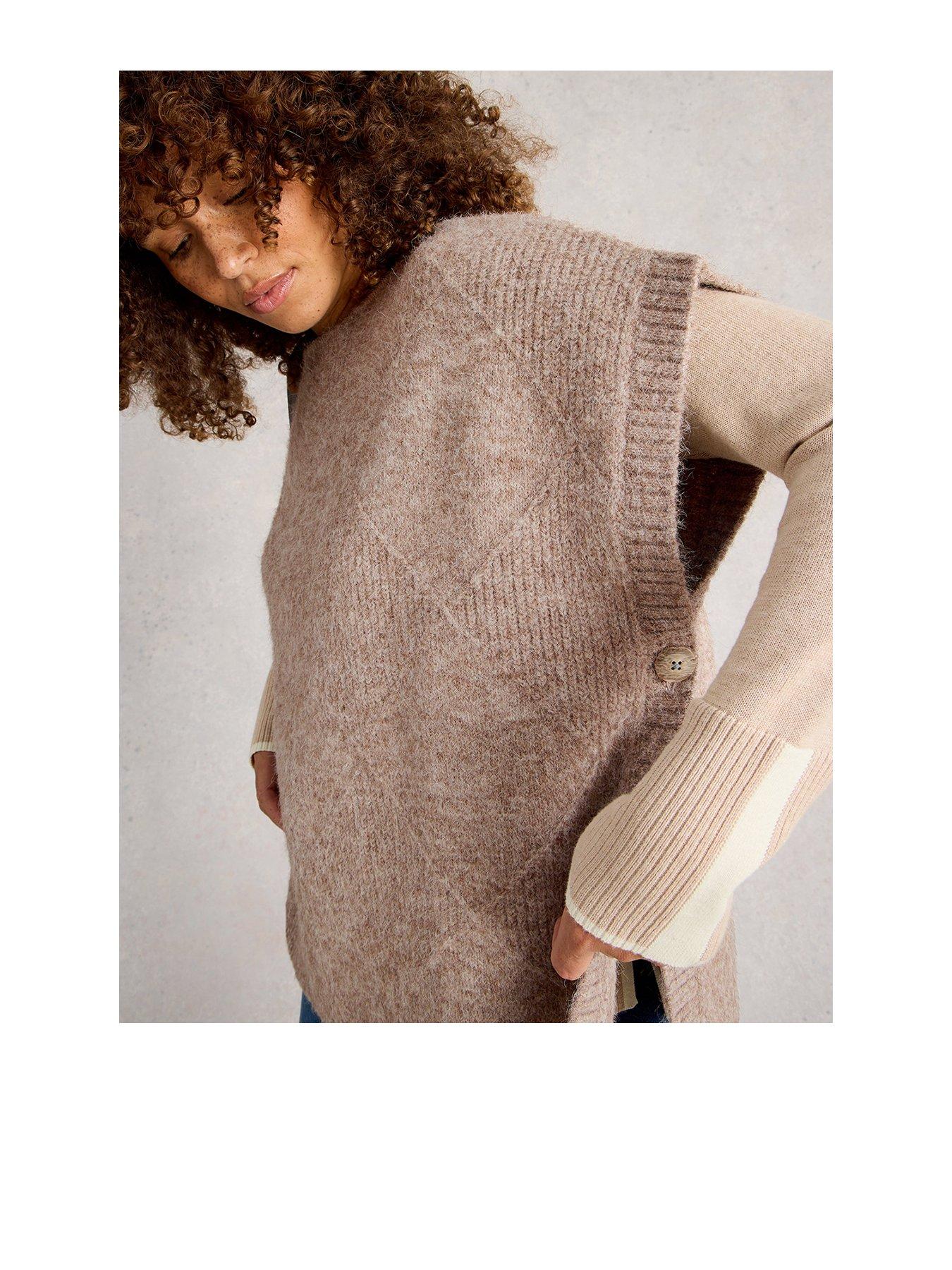 White Stuff Diamond Stitch Poncho - Beige