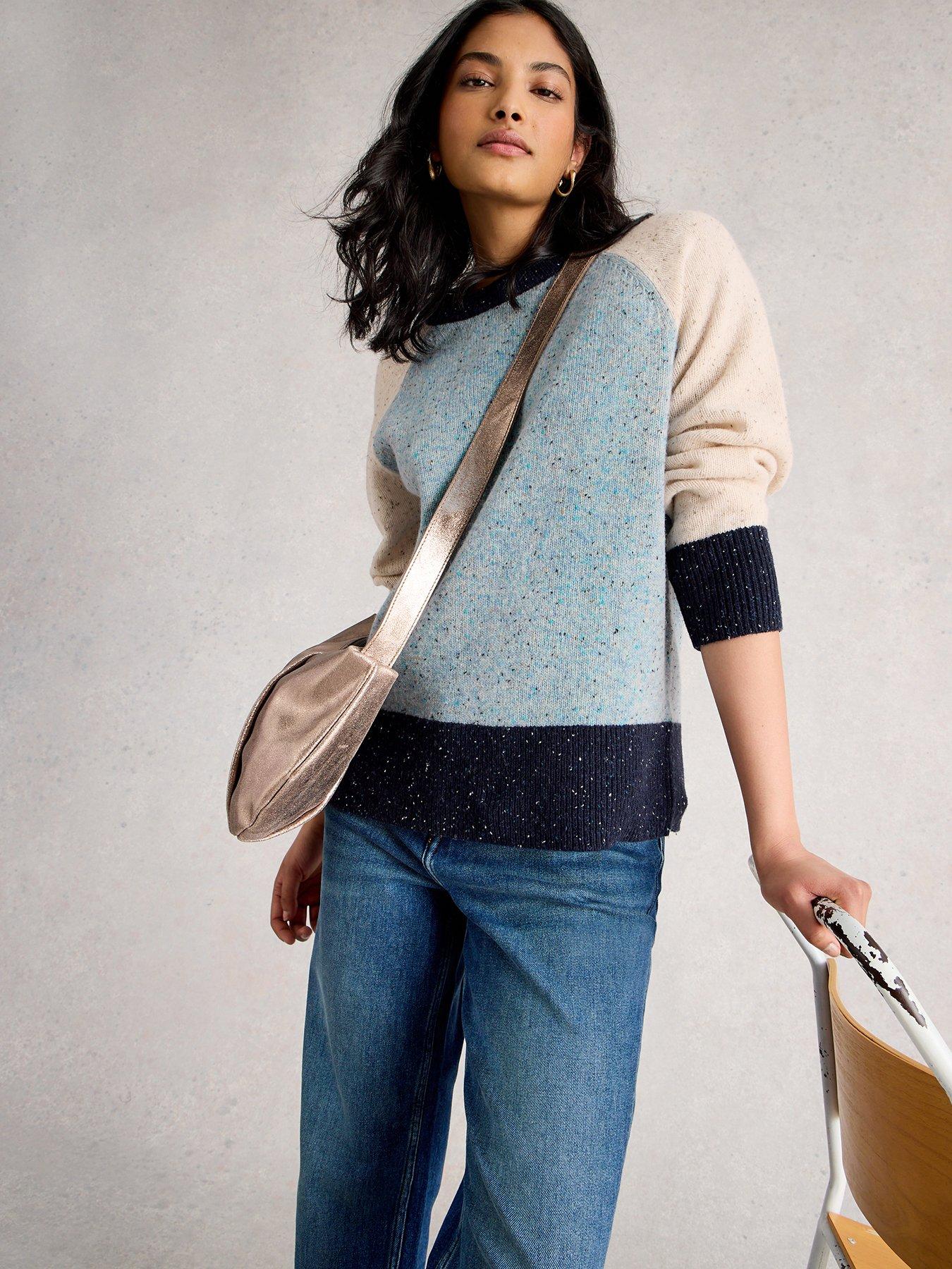 White Stuff Colour Block Nep Jumper - Blue