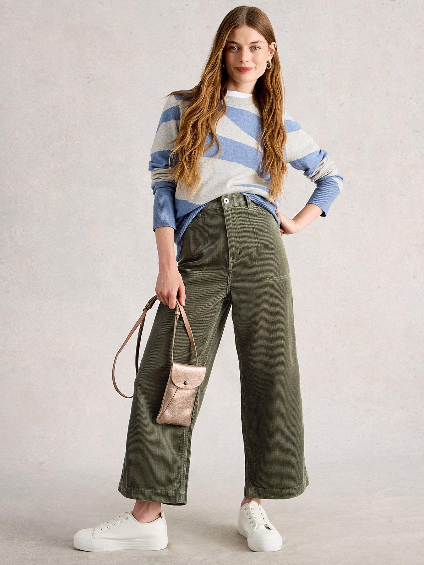 White Stuff Tia Cord Wide Leg Crop Corduroy Jeans - Green