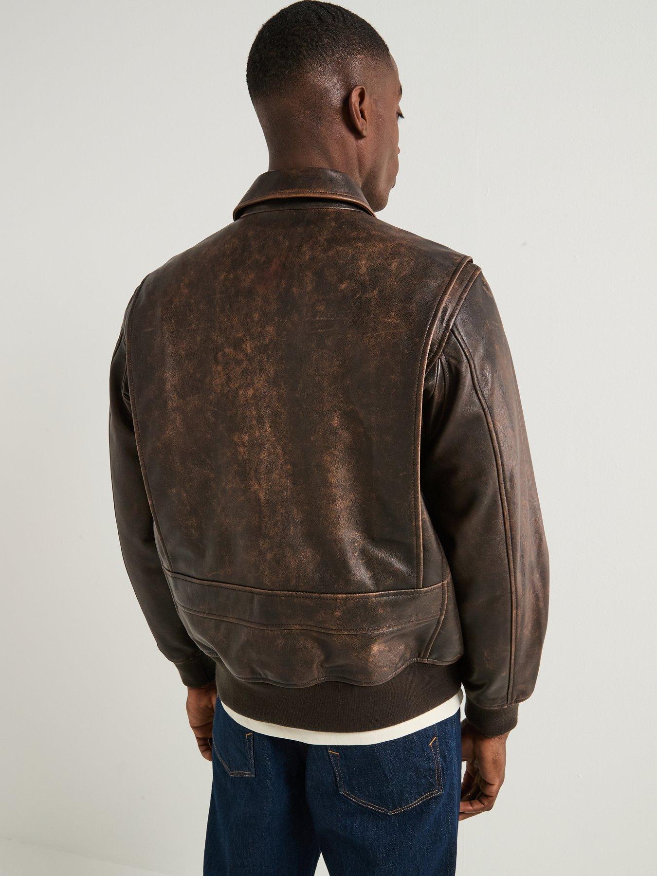 Image 2 of 6 of Levi's Clayton Cuffed Leather Aviator Jacket - Brown