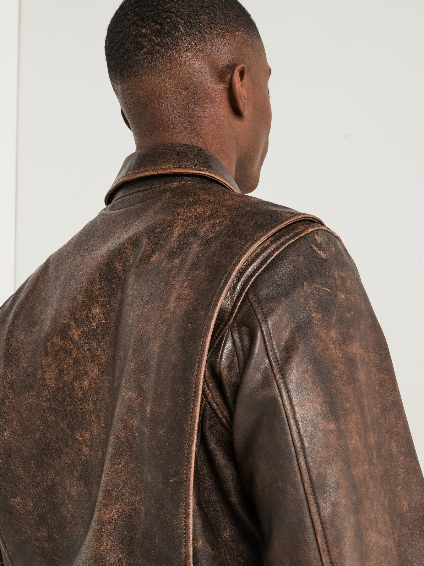 Image 4 of 6 of Levi's Clayton Cuffed Leather Aviator Jacket - Brown