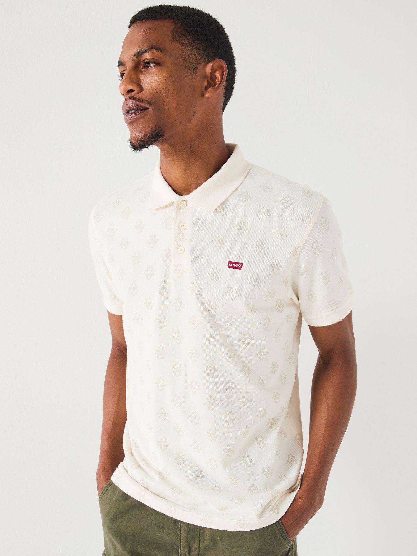 Levi's Housemark Logo Short Sleeve Patterned Polo Shirt - White
