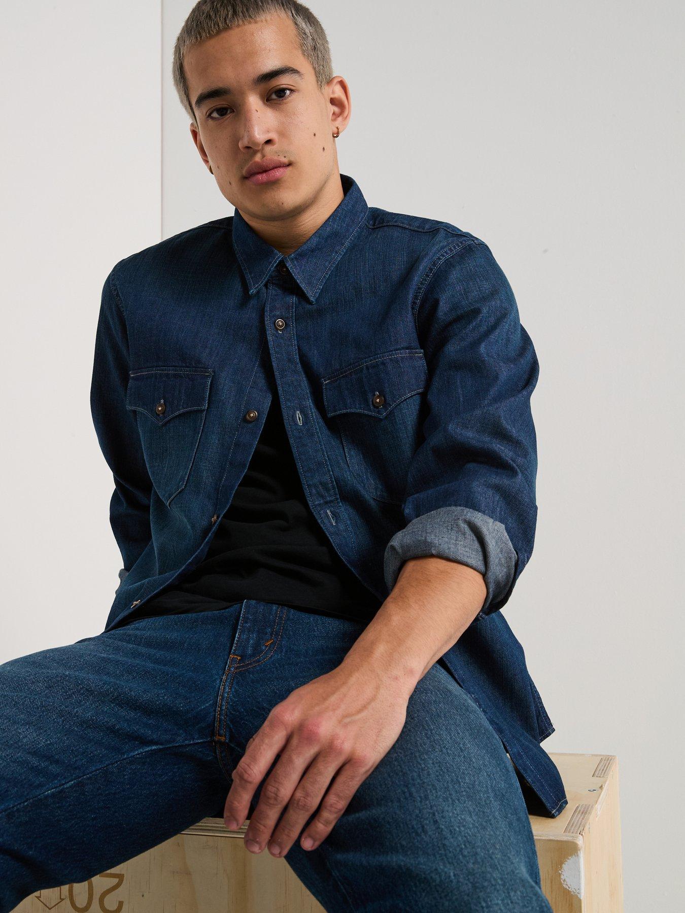 Image 4 of 6 of Levi's Relaxed Fit Western Button Down Denim Shirt- Blue