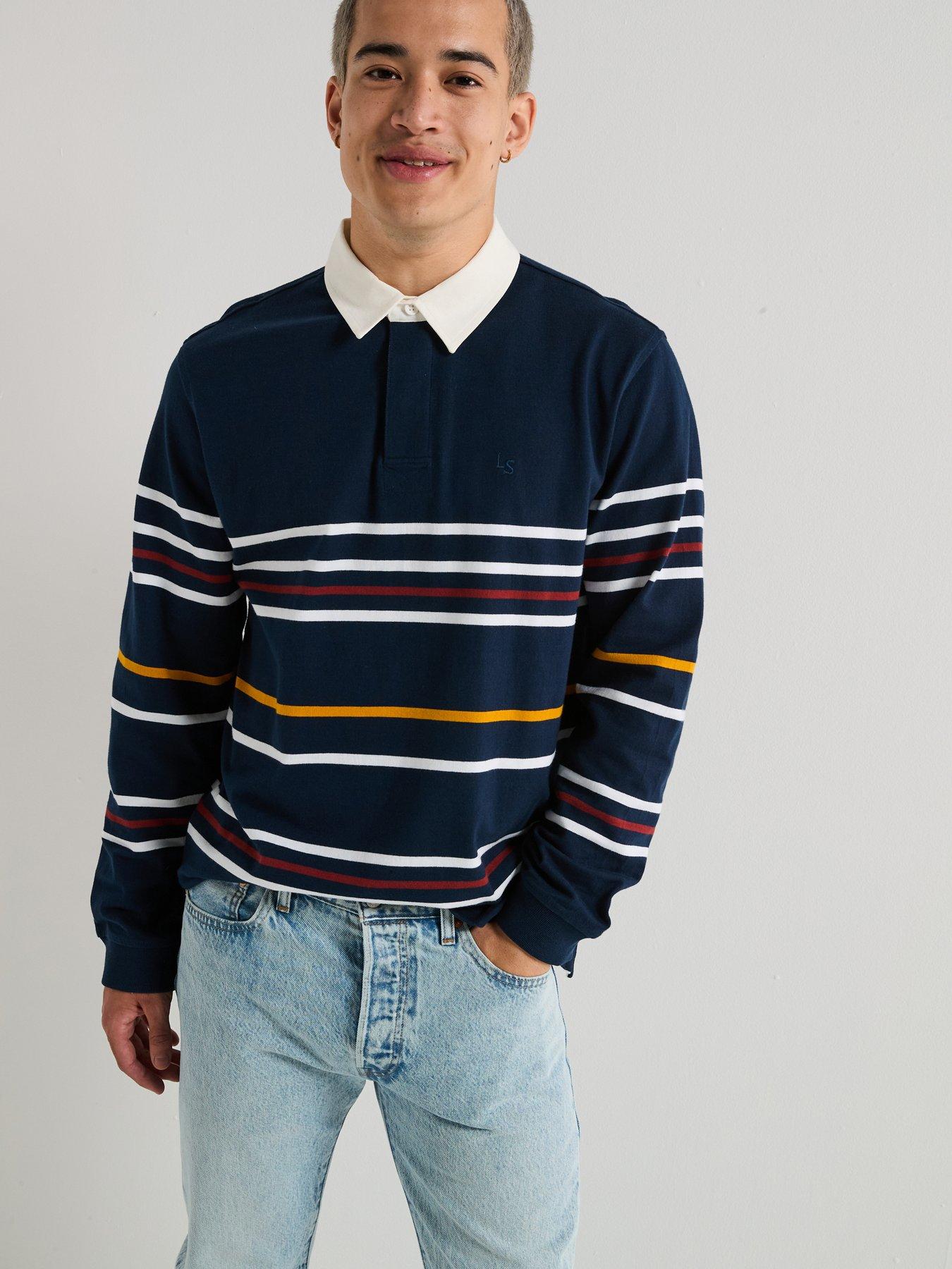 Levi's Union Long Sleeve Striped Rugby Polo Shirt - Navy