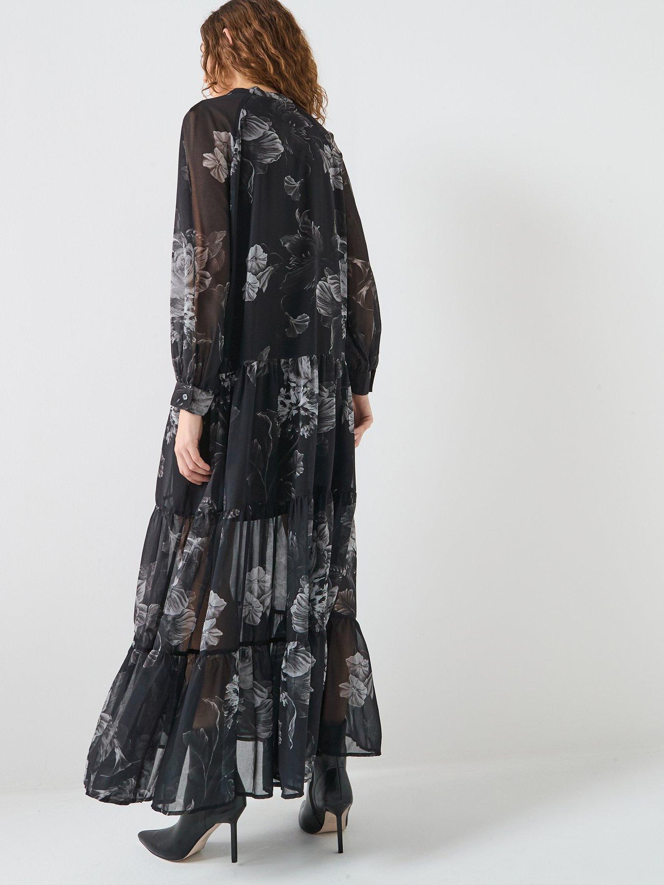 Image 2 of 6 of Religion Cala Tiered Boho Maxi Dress In Dark Floral Print - Black