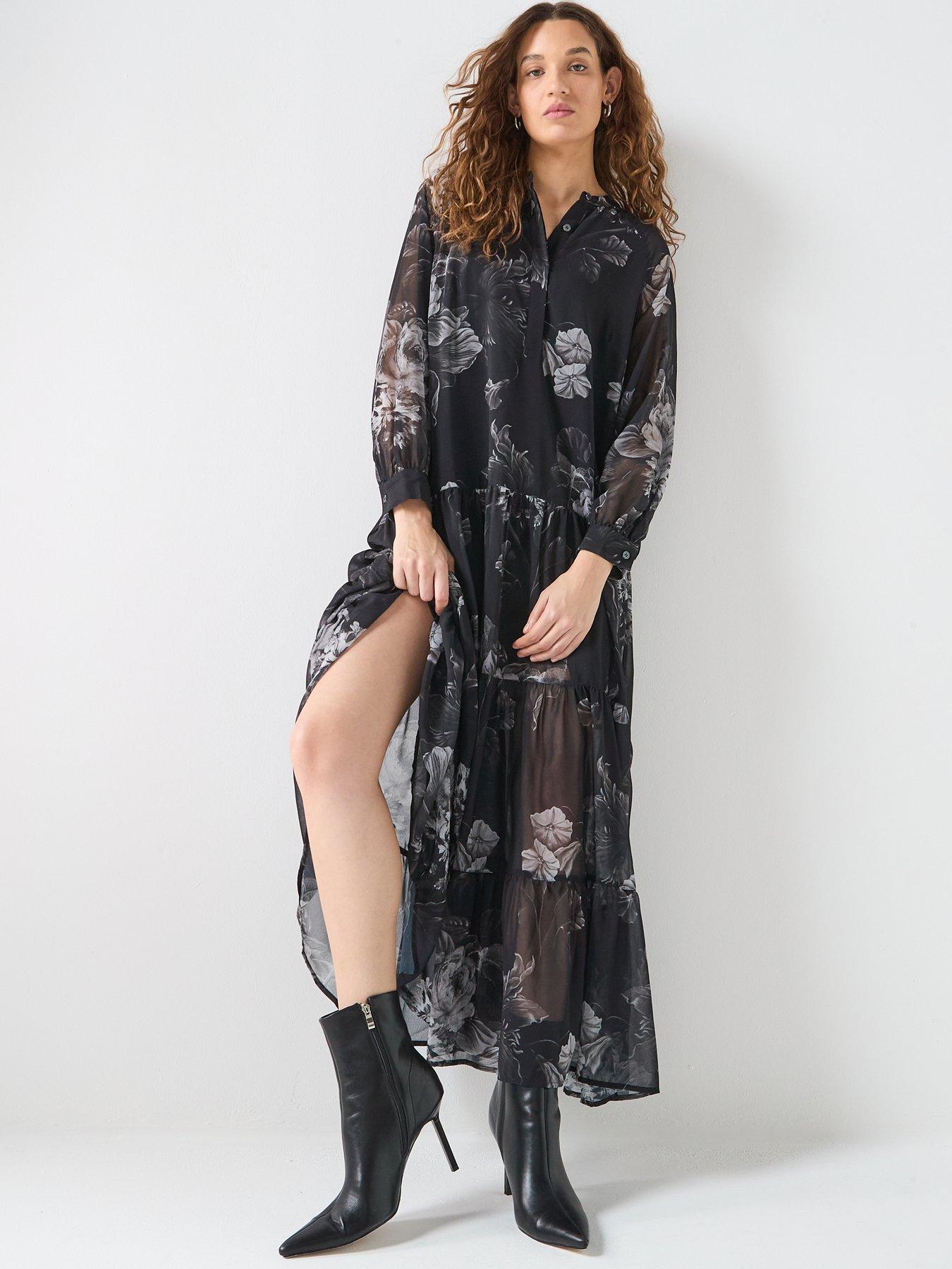 Image 3 of 6 of Religion Cala Tiered Boho Maxi Dress In Dark Floral Print - Black