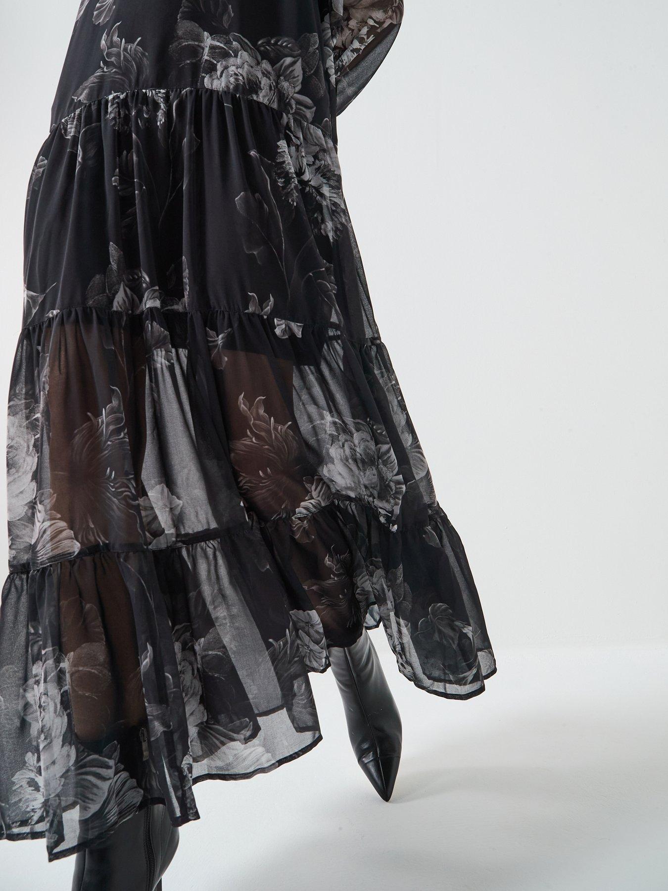 Image 4 of 6 of Religion Cala Tiered Boho Maxi Dress In Dark Floral Print - Black