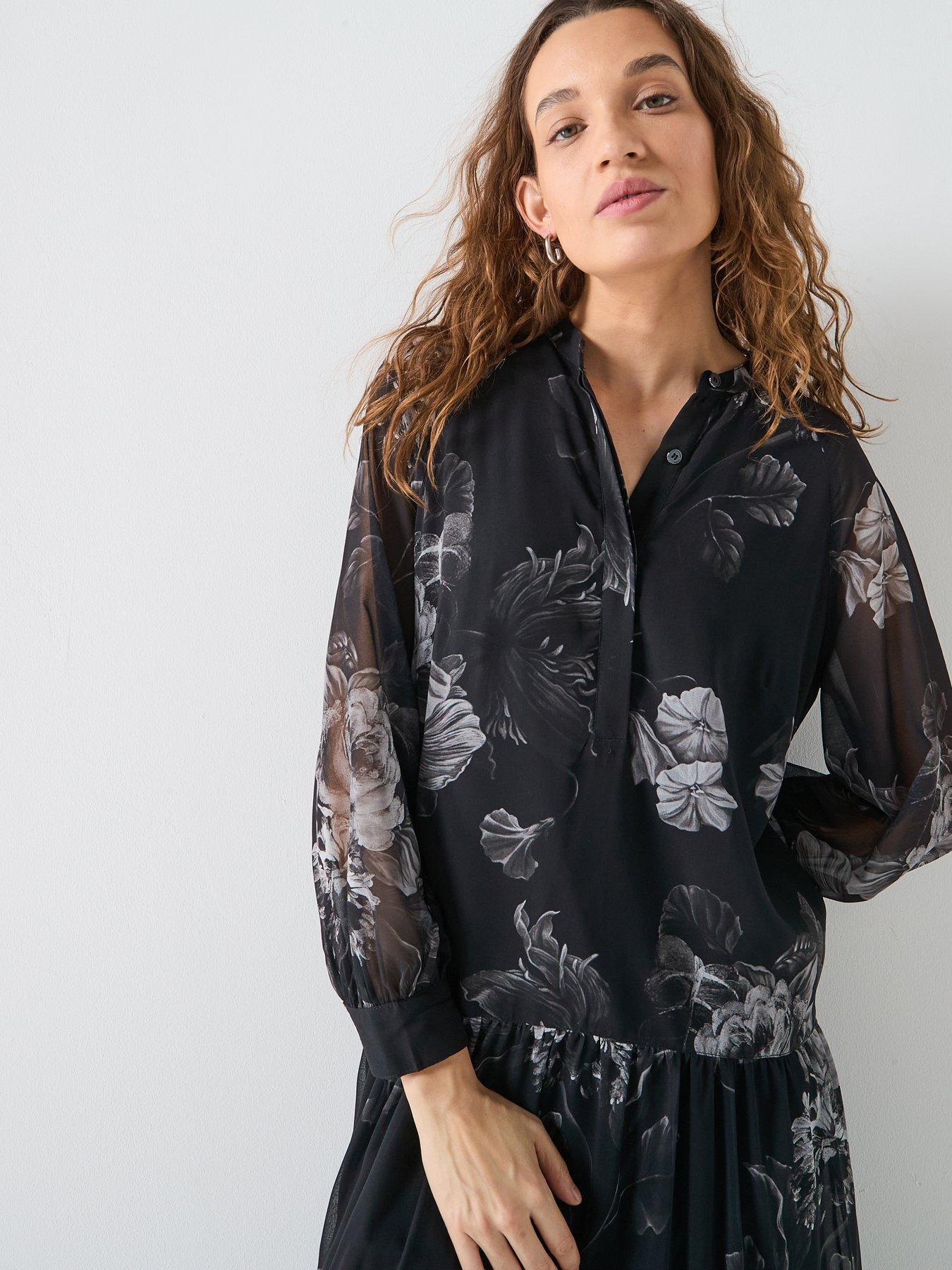 Image 5 of 6 of Religion Cala Tiered Boho Maxi Dress In Dark Floral Print - Black