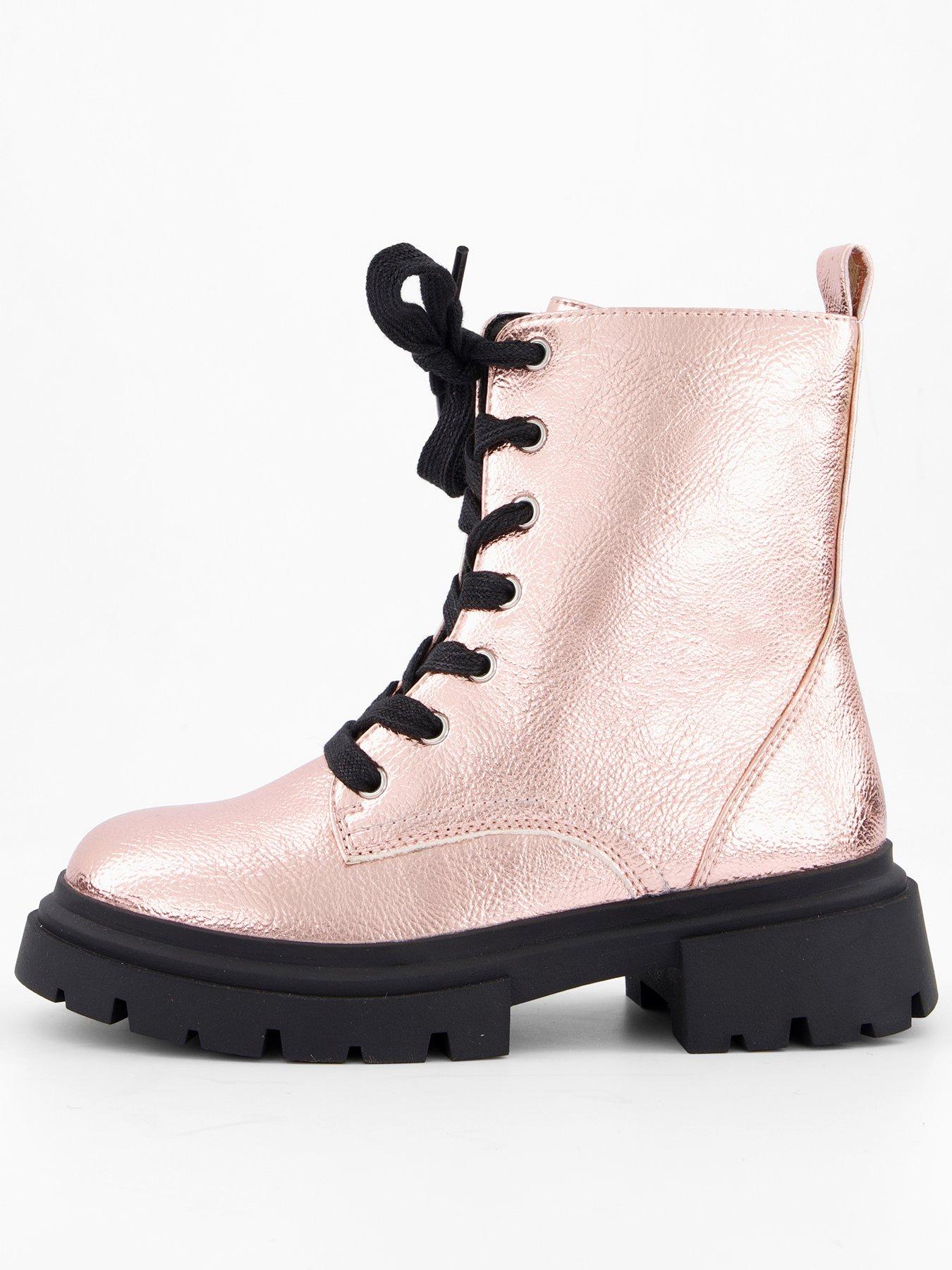 The Very Collection Girls Metallic Rose Gold Lace Up Boot