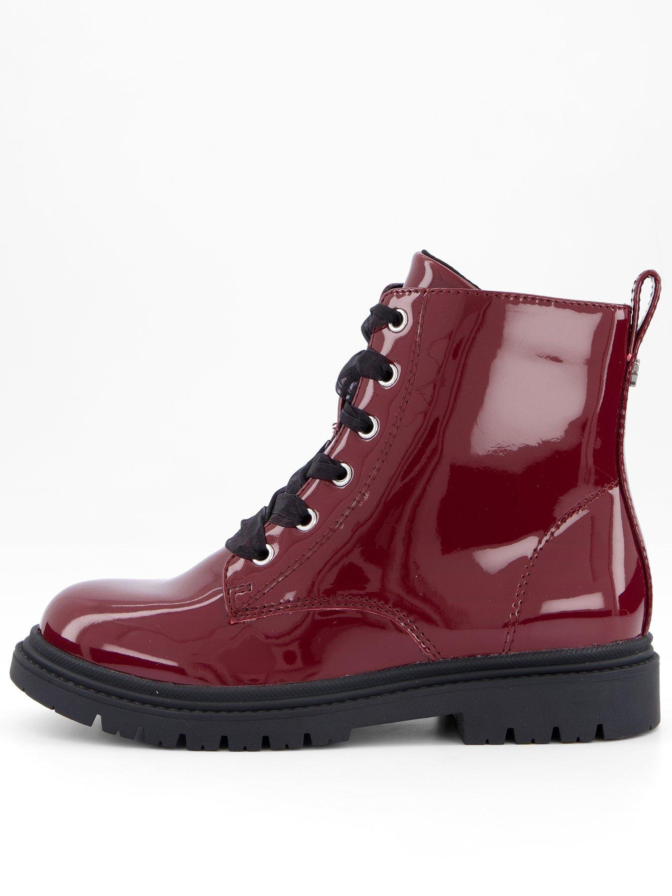 The Very Collection Girls Patent Lace Boots - Red