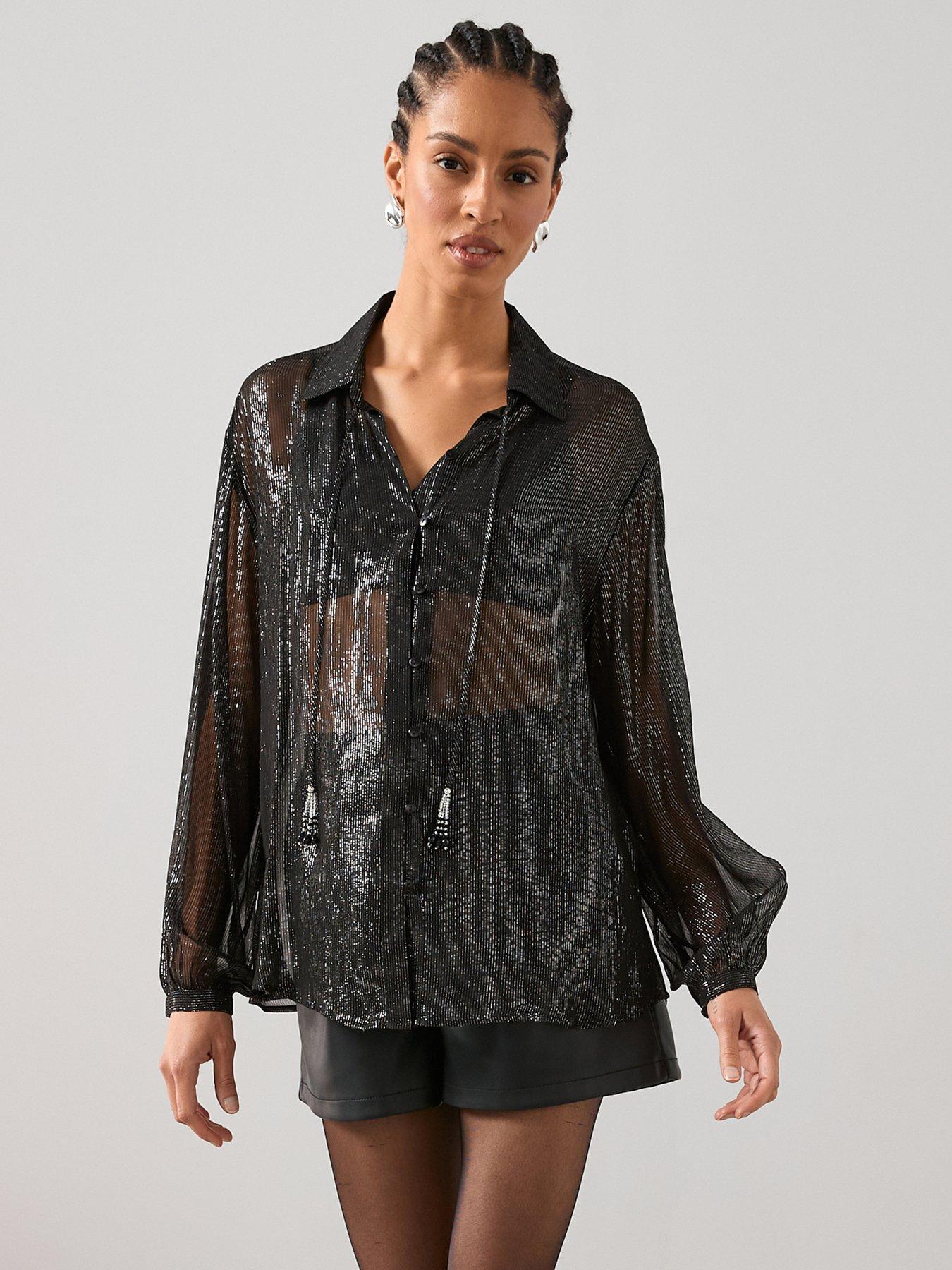 the-very-collection-tassel-lurex-longline-shirt-blackfront