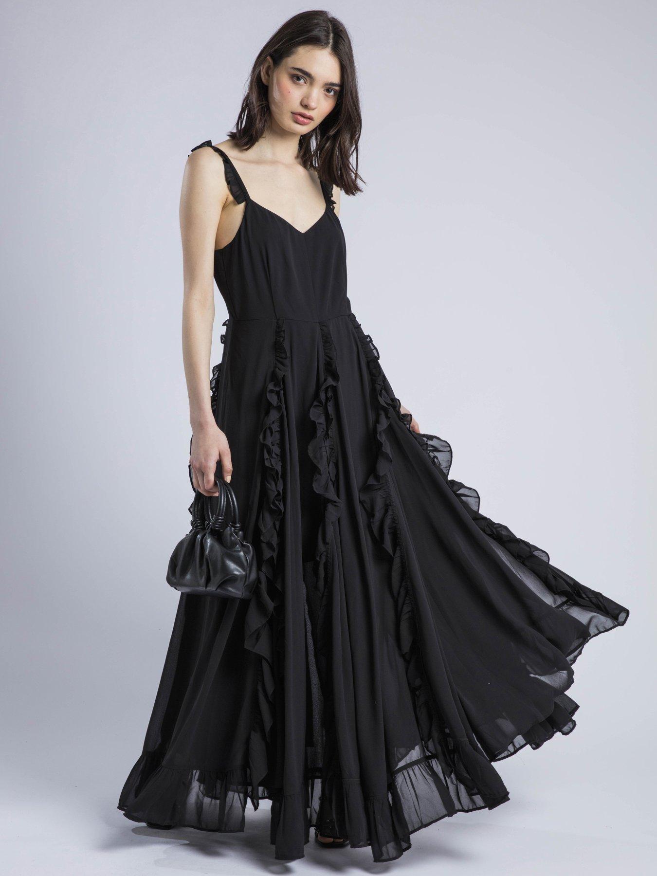 Image 1 of 6 of Religion Kate Maxi Ruffle Dress With Spaghetti Straps - Black