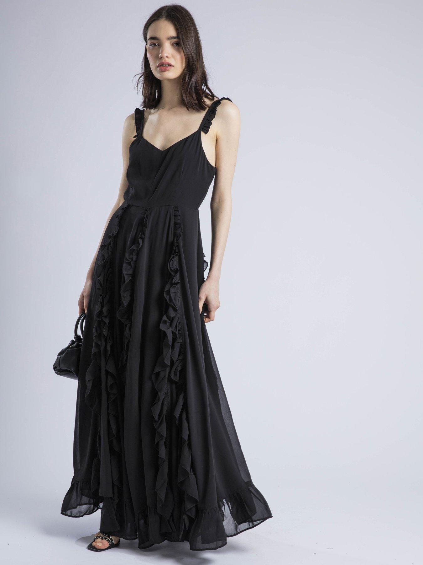 Image 4 of 6 of Religion Kate Maxi Ruffle Dress With Spaghetti Straps - Black
