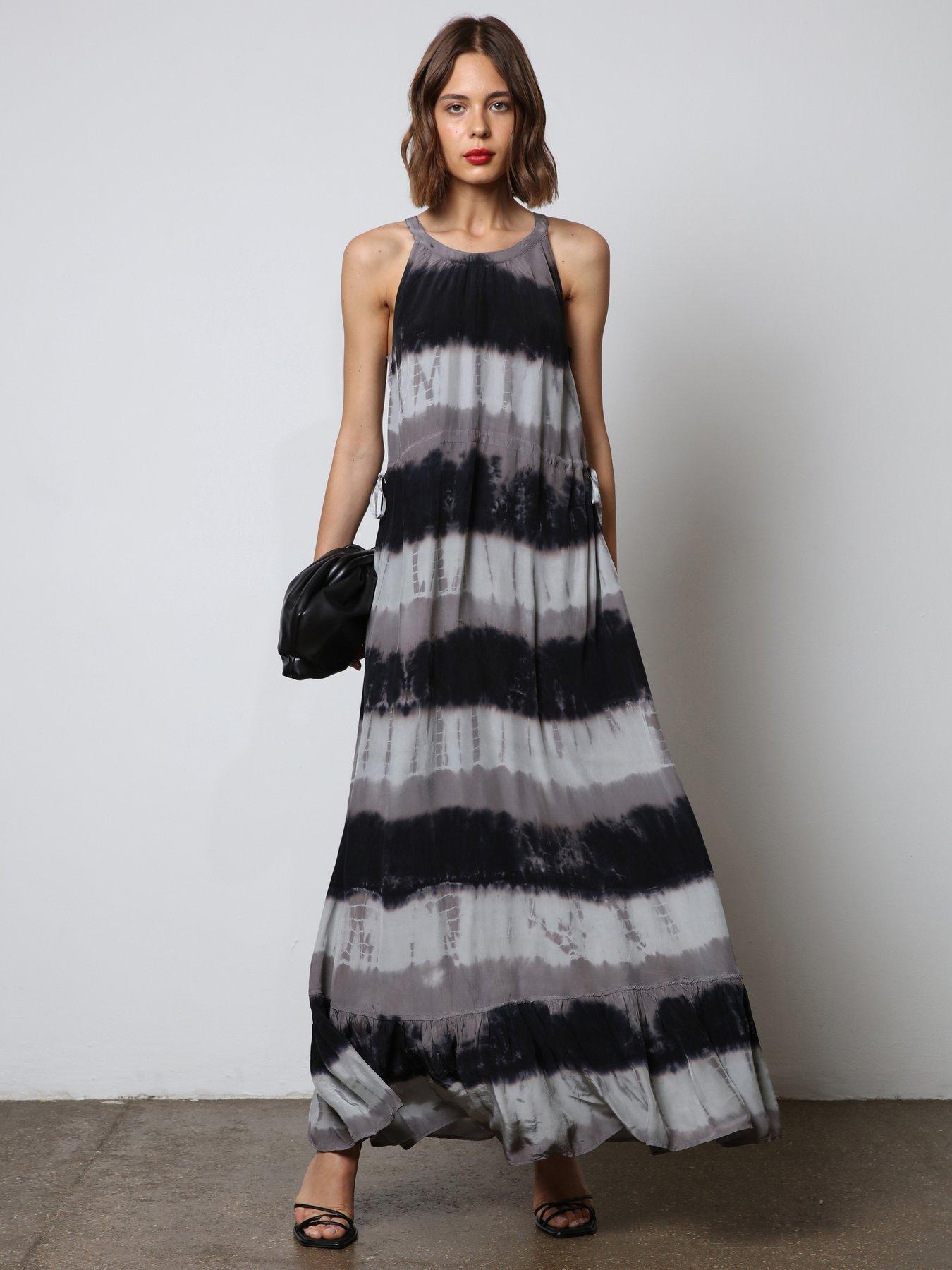 Image 1 of 6 of Religion Unknown Maxi Dress In Tie Dye Stripe - Black