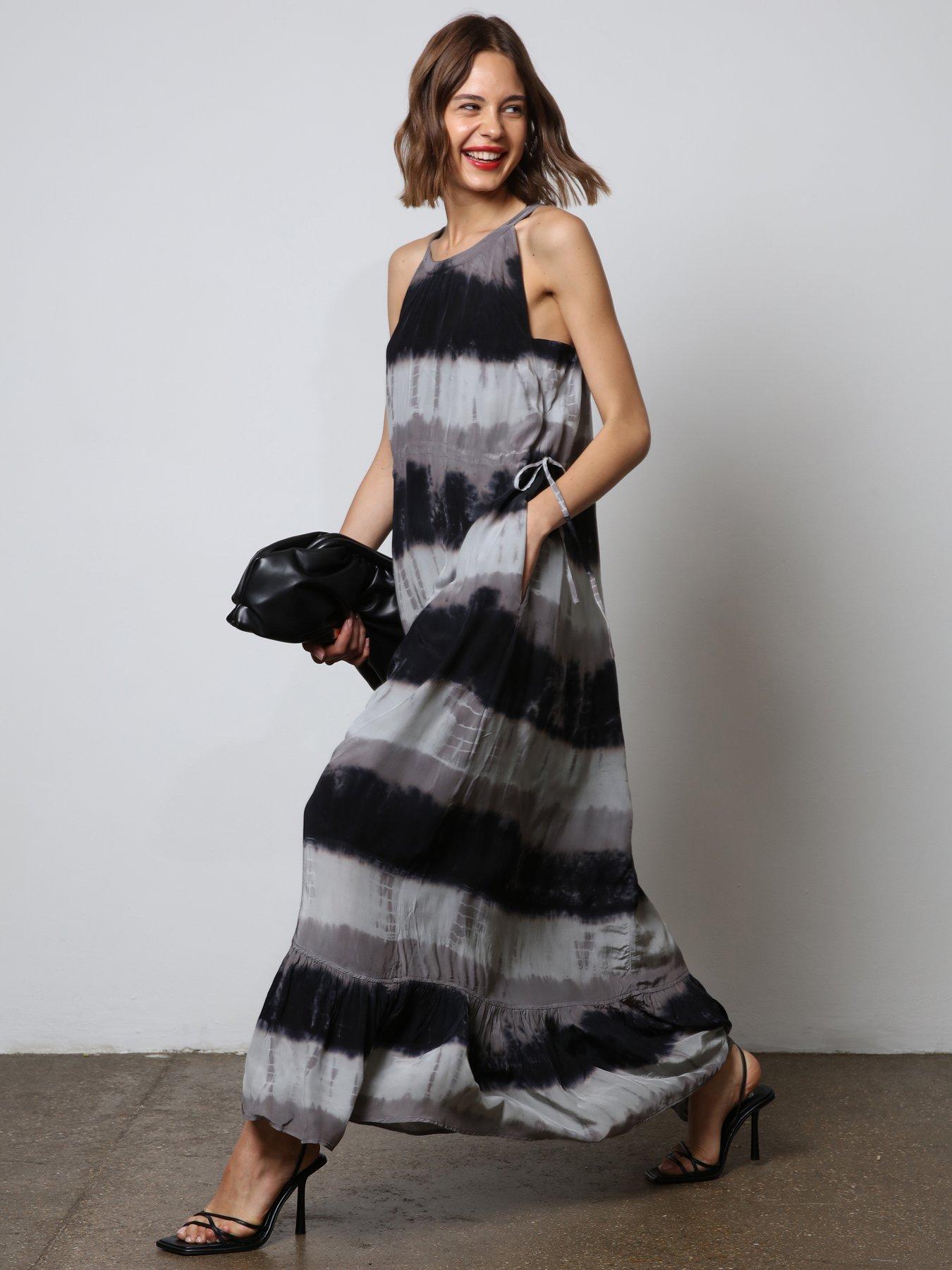Image 3 of 6 of Religion Unknown Maxi Dress In Tie Dye Stripe - Black