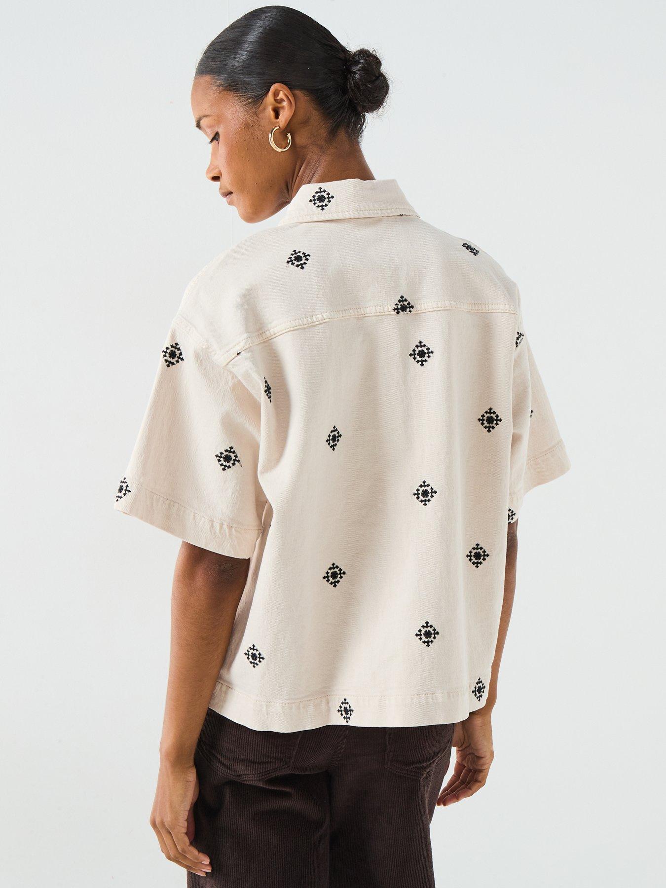 vero-moda-short-sleeve-embroidered-denim-shirt-creamstillFront