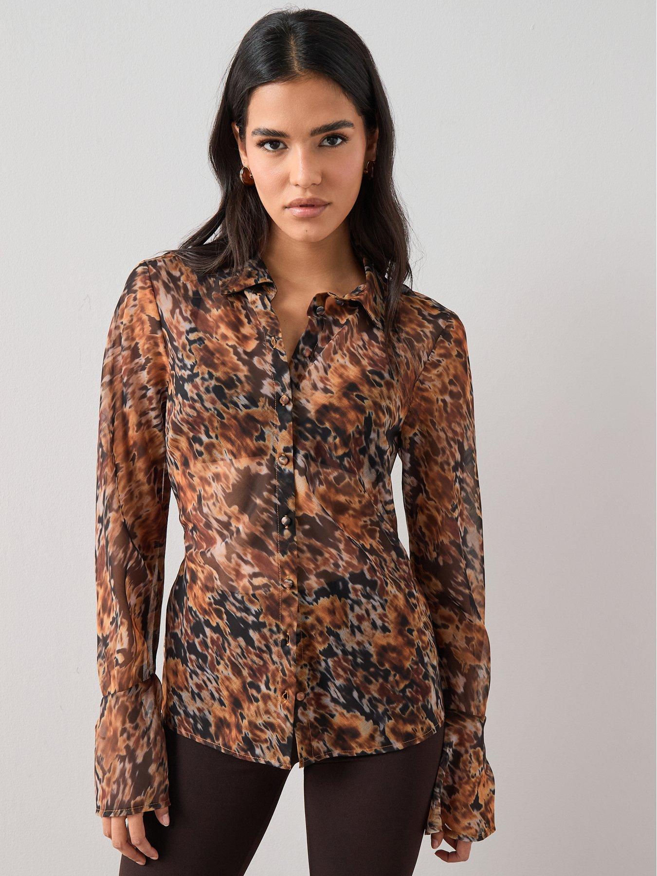 the-very-collection-tie-sleeve-printed-shirt-orange