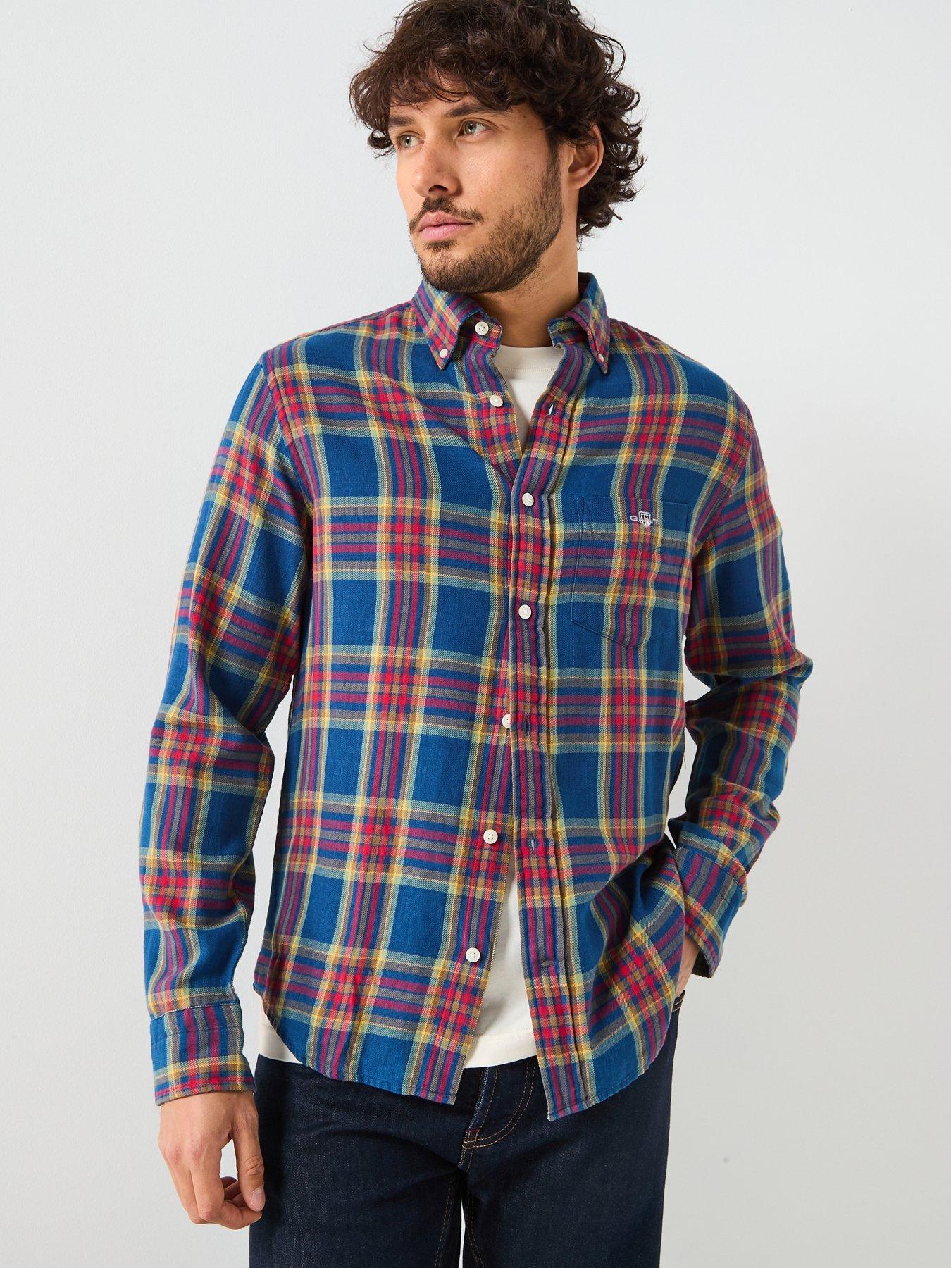 gant-regular-fit-indigo-twill-long-sleeve-check-shirt-navy