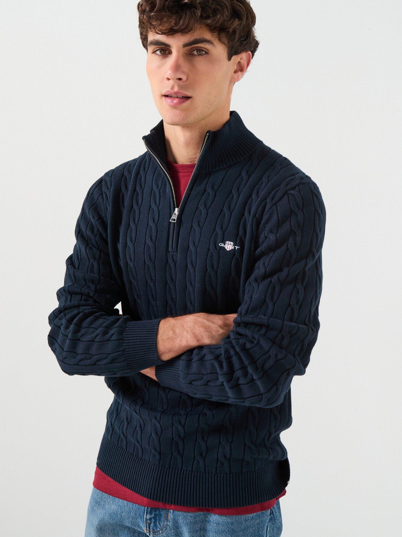 GANT Cotton Cable 1/4 Zip Knitted Jumper - Navy