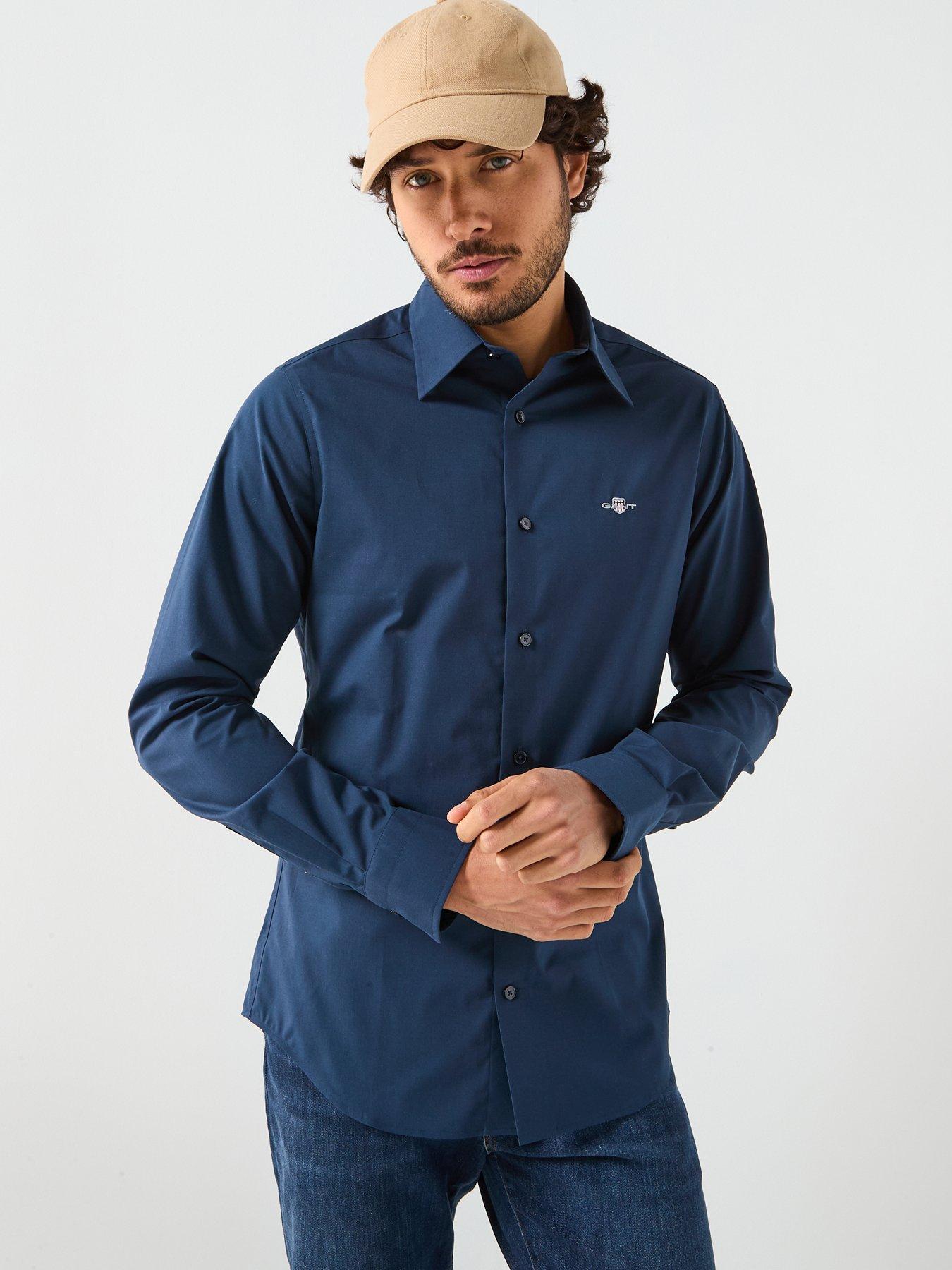 GANT Slim Fit Poplin Long Sleeve Shirt - Navy