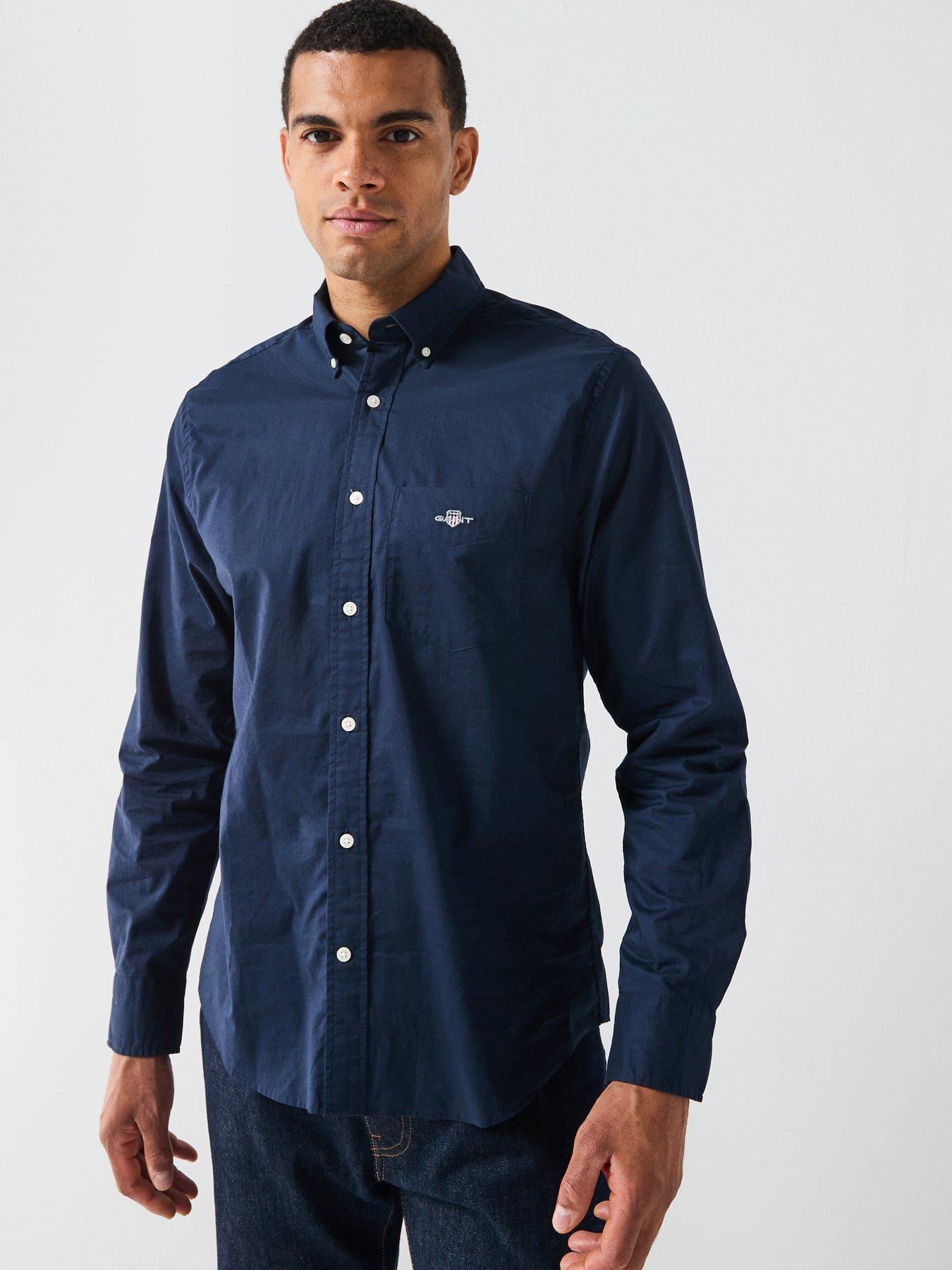 GANT Regular Fit Pocket Poplin Long Sleeve Shirt - Navy