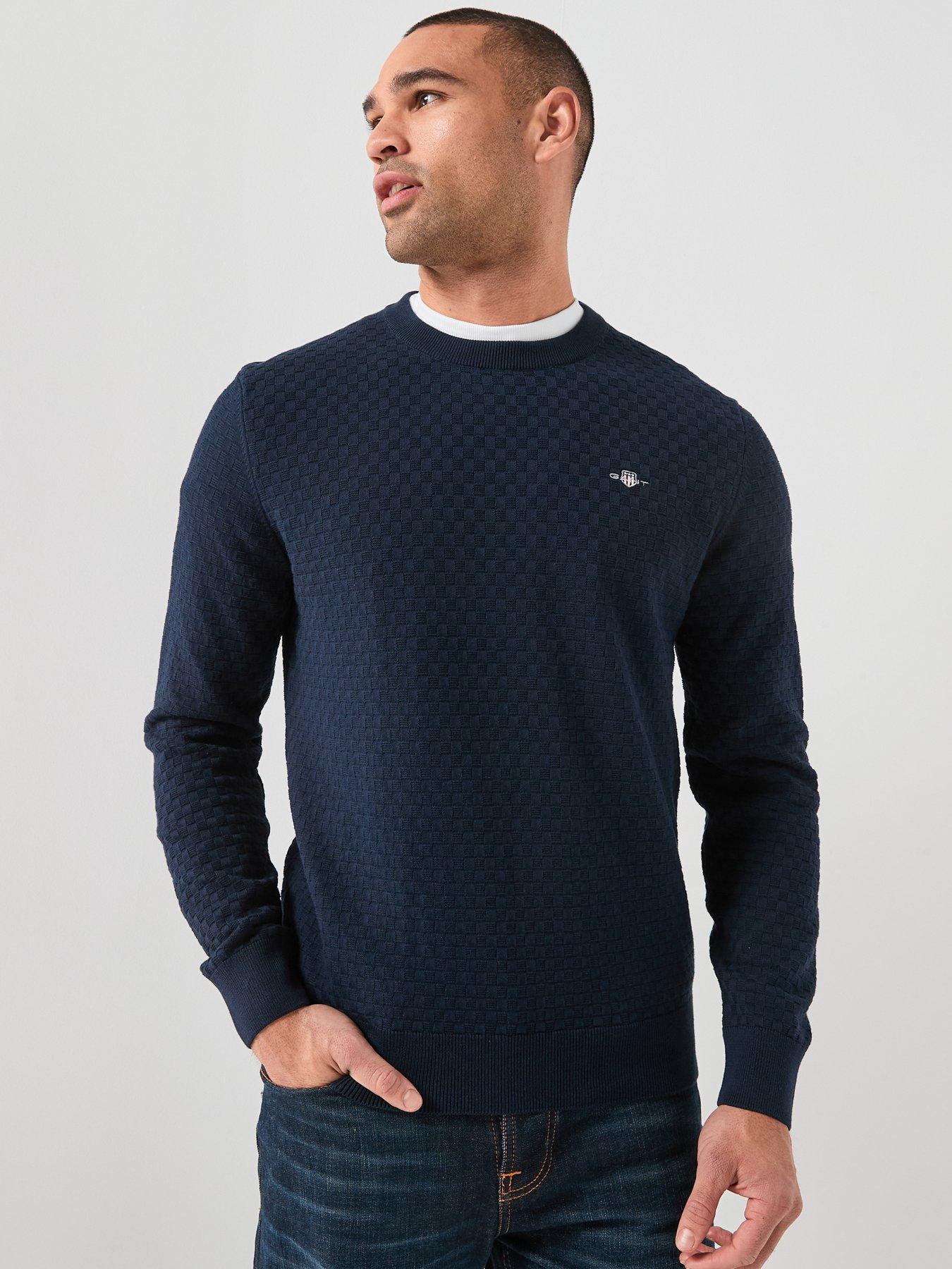 GANT Micro Textured Crew Knitted Jumper - Navy