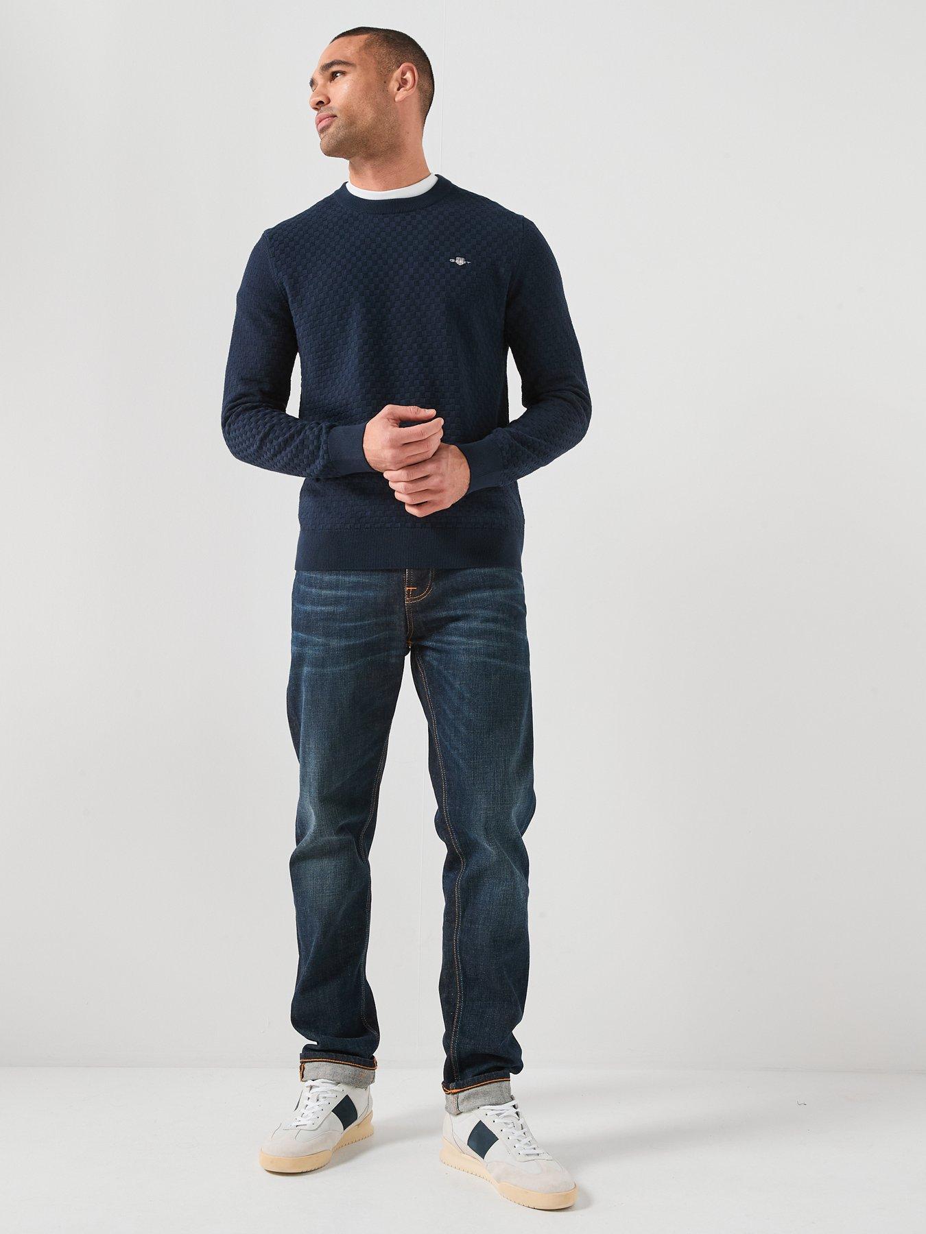Image 3 of 5 of GANT Micro Textured Crew Knitted Jumper - Navy