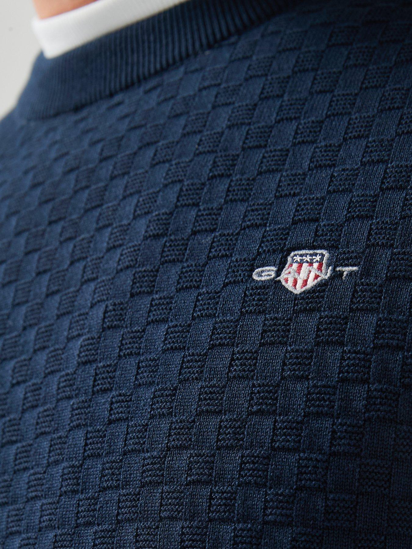 Image 4 of 5 of GANT Micro Textured Crew Knitted Jumper - Navy