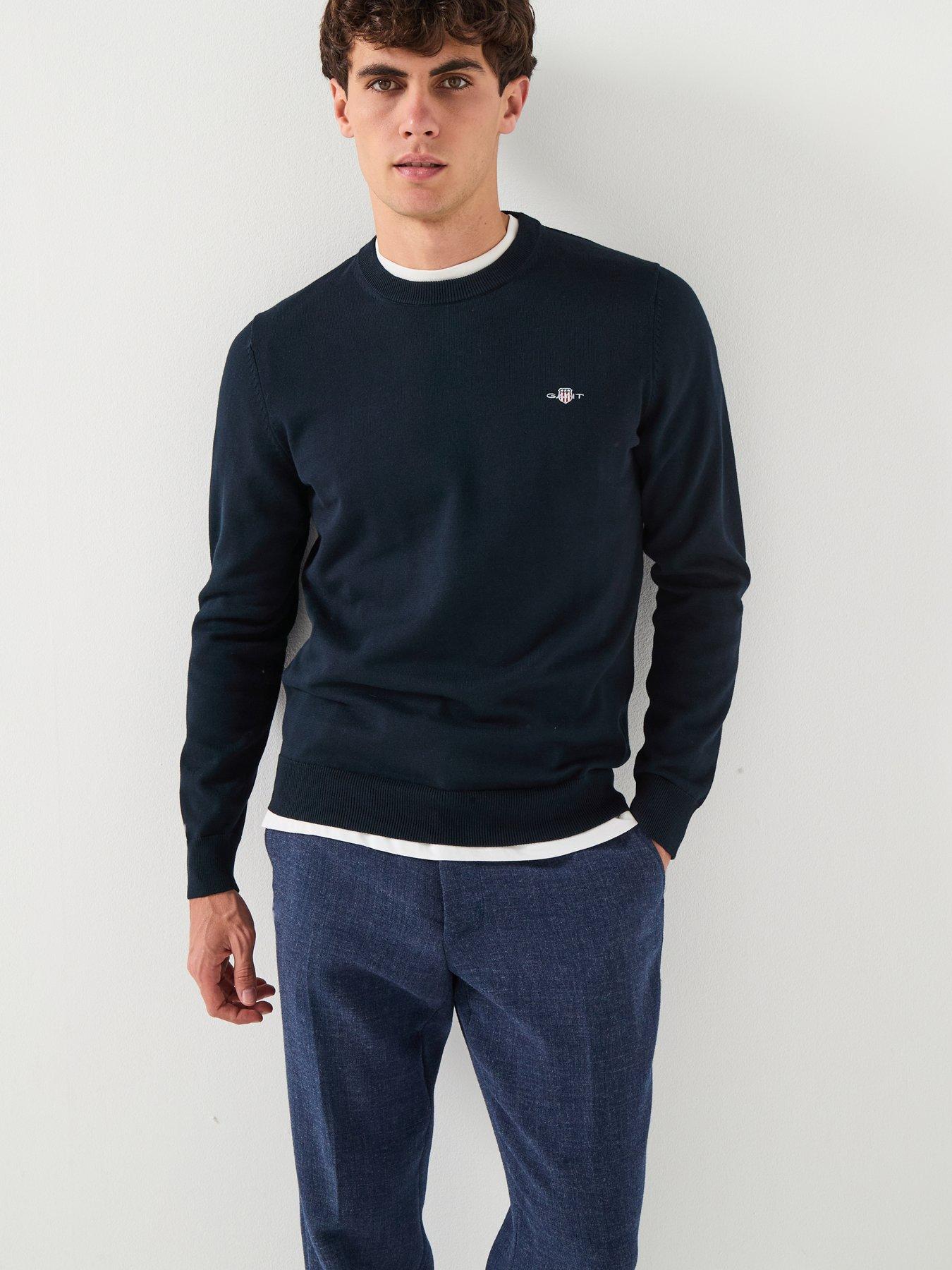 GANT Cotton/Wool Crew Knitted Jumper - Navy