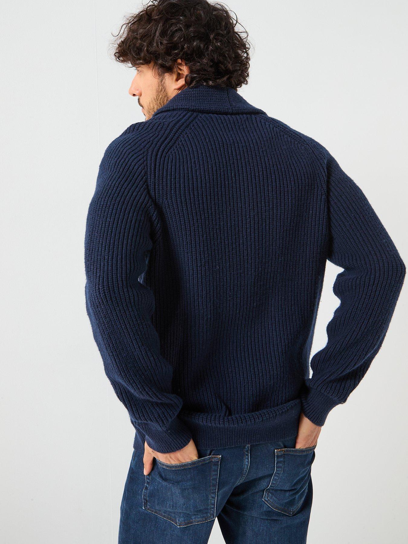 Image 2 of 6 of GANT Wool Blend Shawl Collar Knitted Cardigan - Navy
