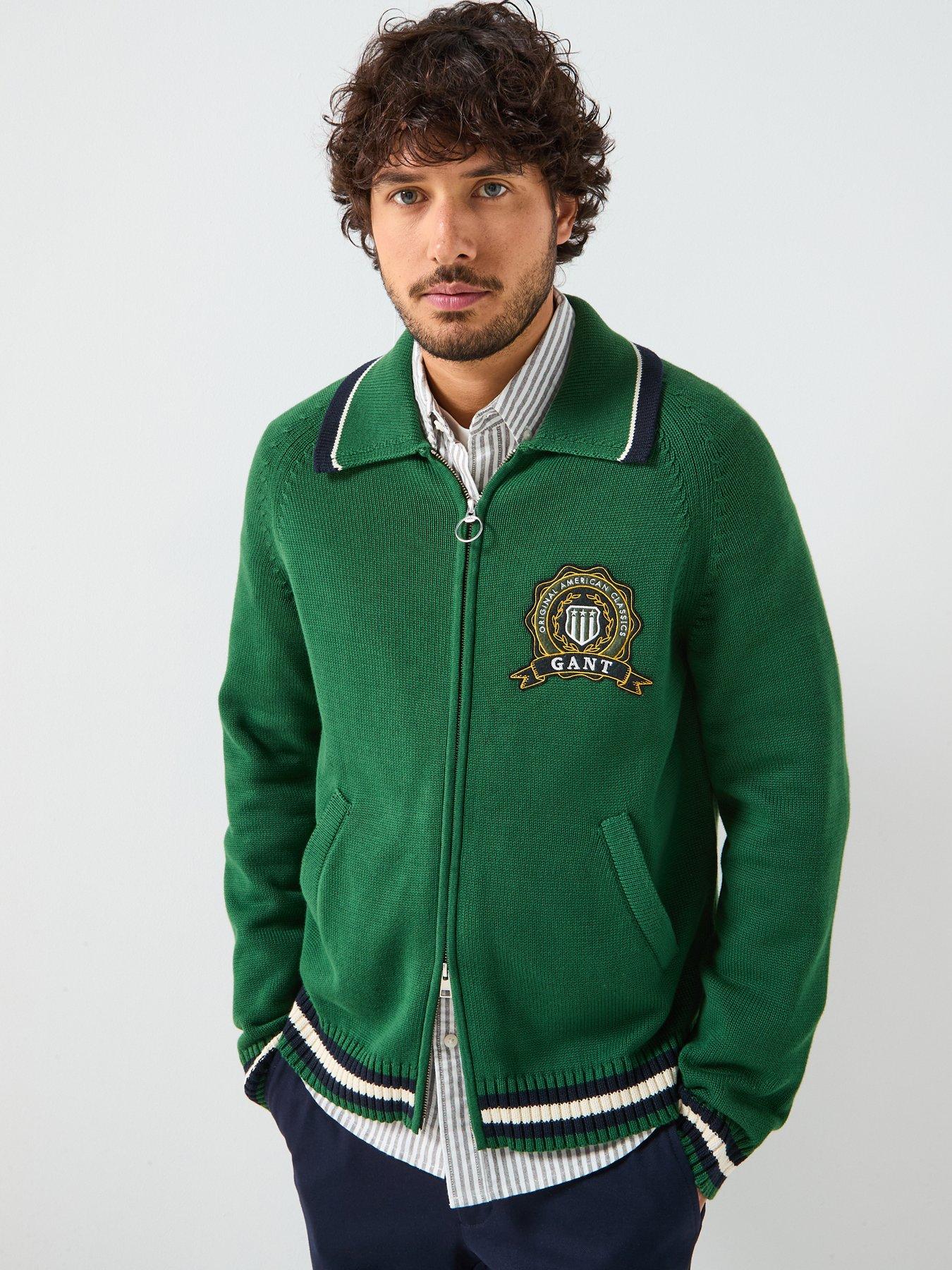 GANT Regular Fit Crested Zip Through Knitted Cardigan - Green