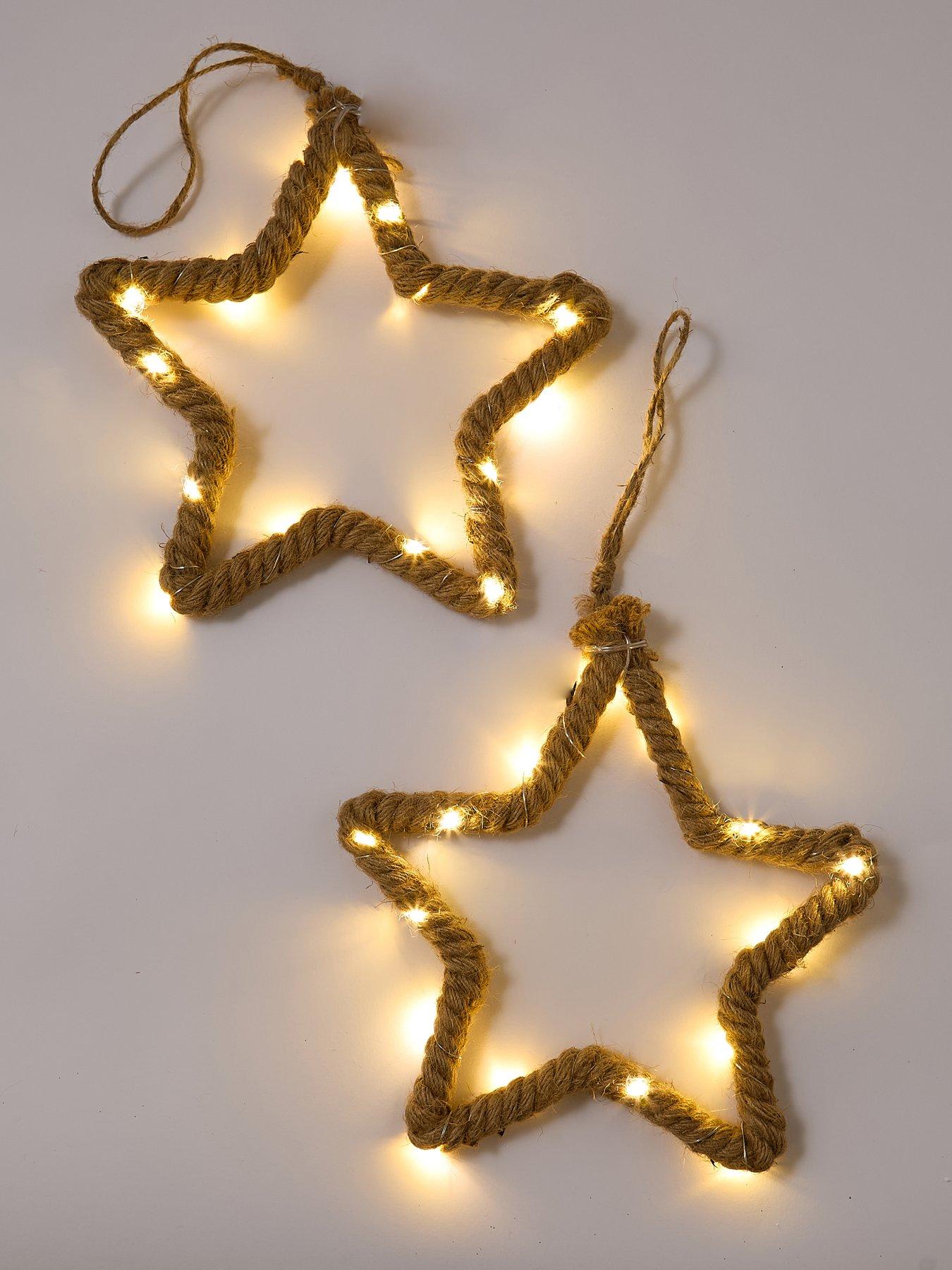 Image 2 of 3 of Festive 25&nbsp;cm Lit Rope Star Christmas Tree Decorations - Set of 2