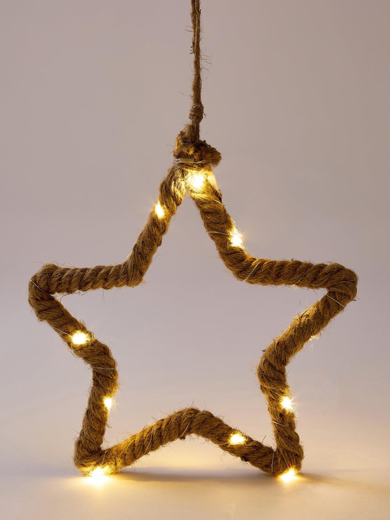 Image 3 of 3 of Festive 25&nbsp;cm Lit Rope Star Christmas Tree Decorations - Set of 2