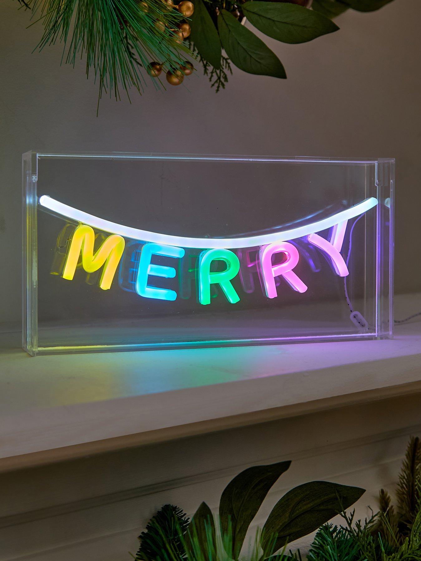 Image 1 of 5 of Festive 30&nbsp;cm Neon Light Up&nbsp;Merry Sign Christmas Decoration