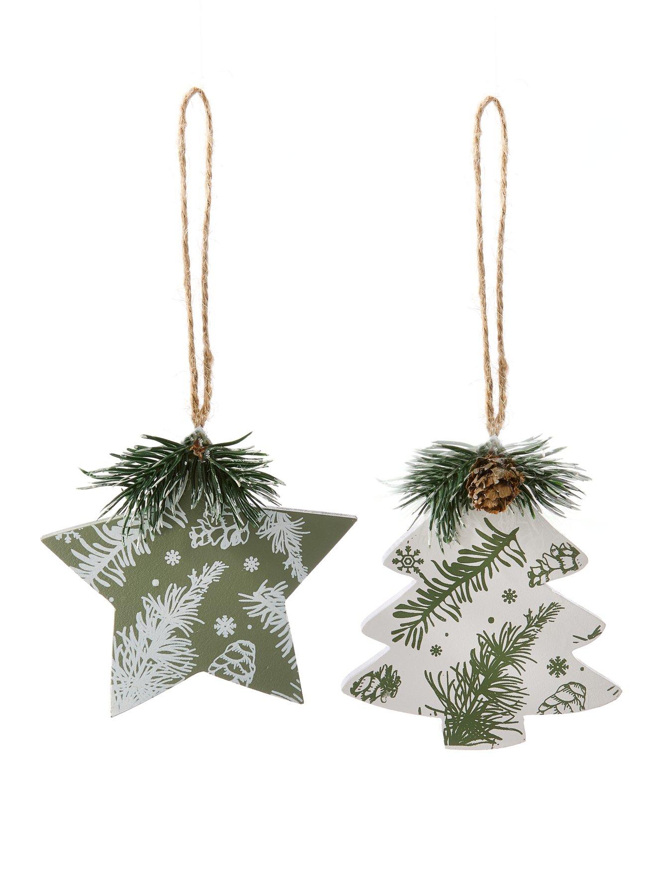 Image 3 of 3 of Festive Set of&nbsp;12 Wooden Star and&nbsp;Tree Shaped Hanging&nbsp;Christmas Decorations