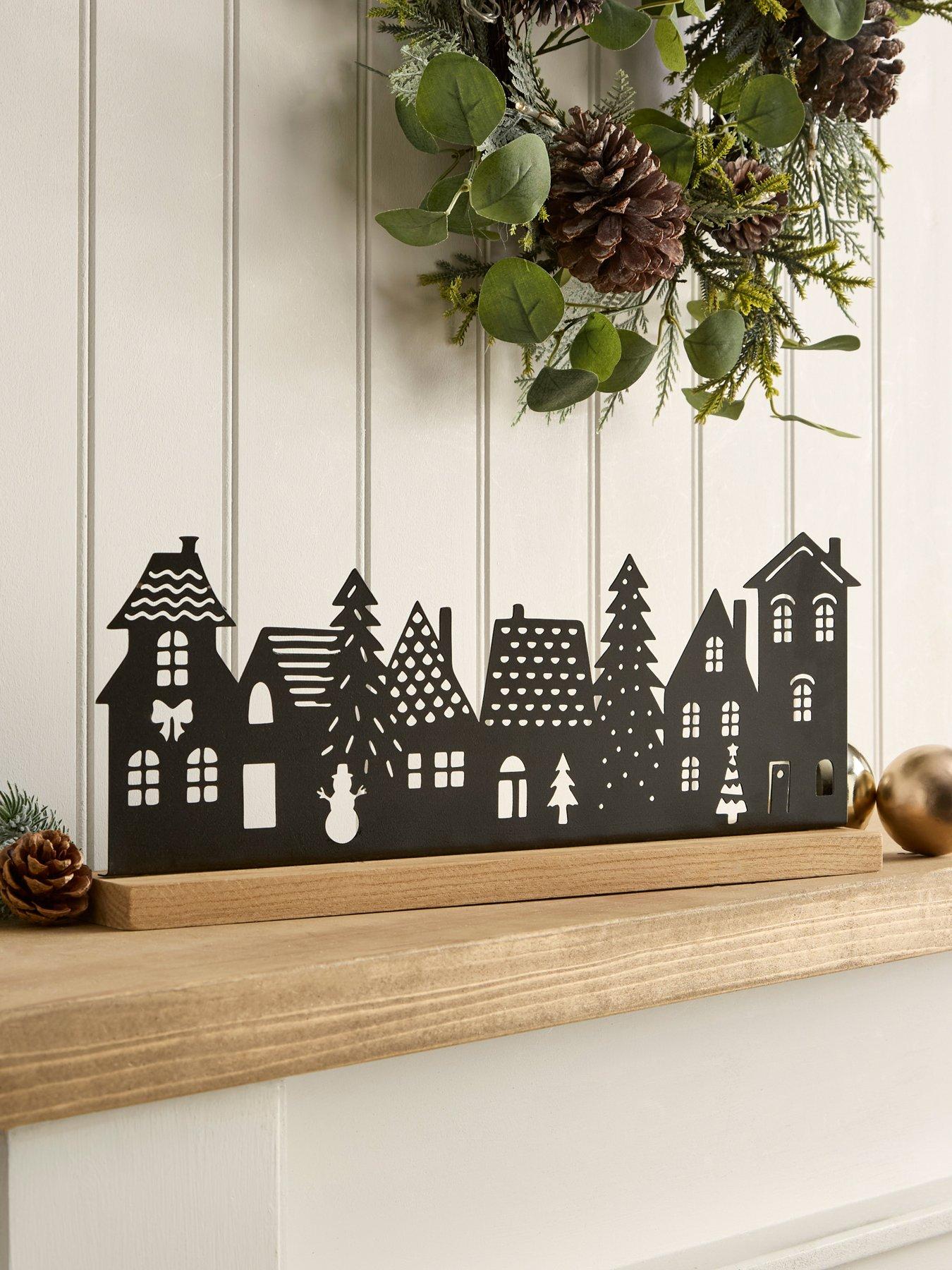 Festive 40 cm Black Wooden House Scene Christmas Decoration