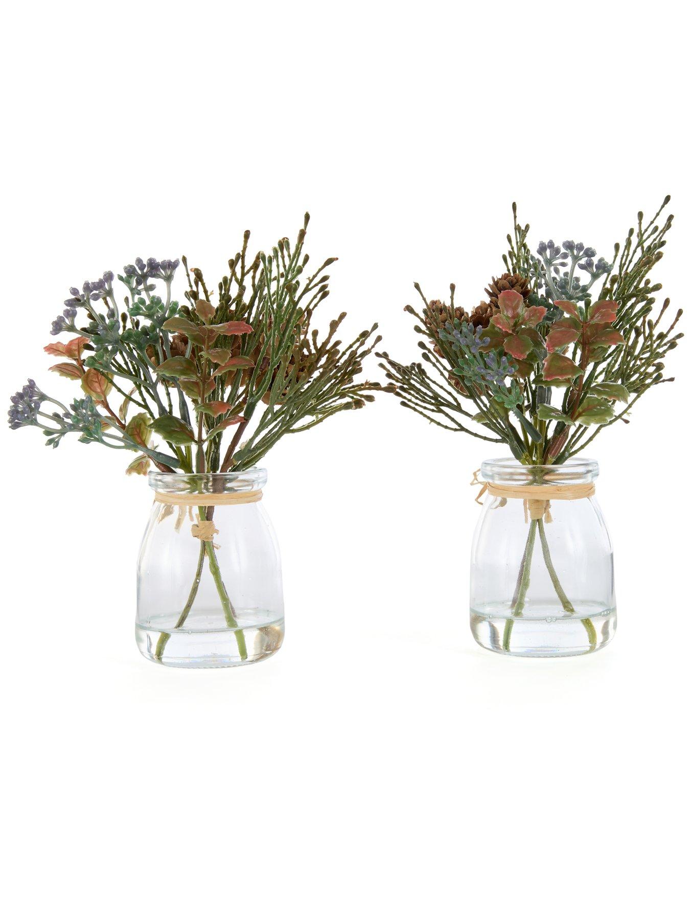 festive-set-of-2-x-18nbspcm-mixed-green-christmas-foliage-cones-in-glassback
