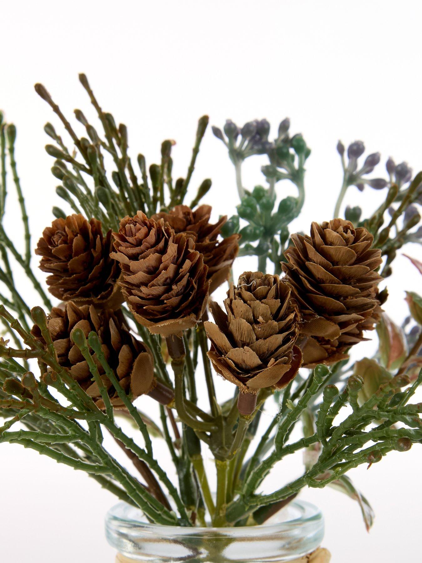 festive-set-of-2-x-18nbspcm-mixed-green-christmas-foliage-cones-in-glassoutfit